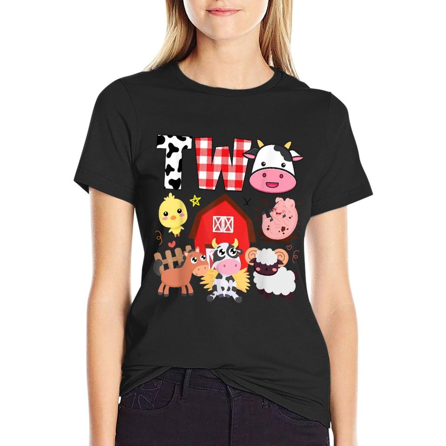 2nd Birthday Two Year Old Farm Theme Animals Birthday Party Heathered Texture T-Shirt