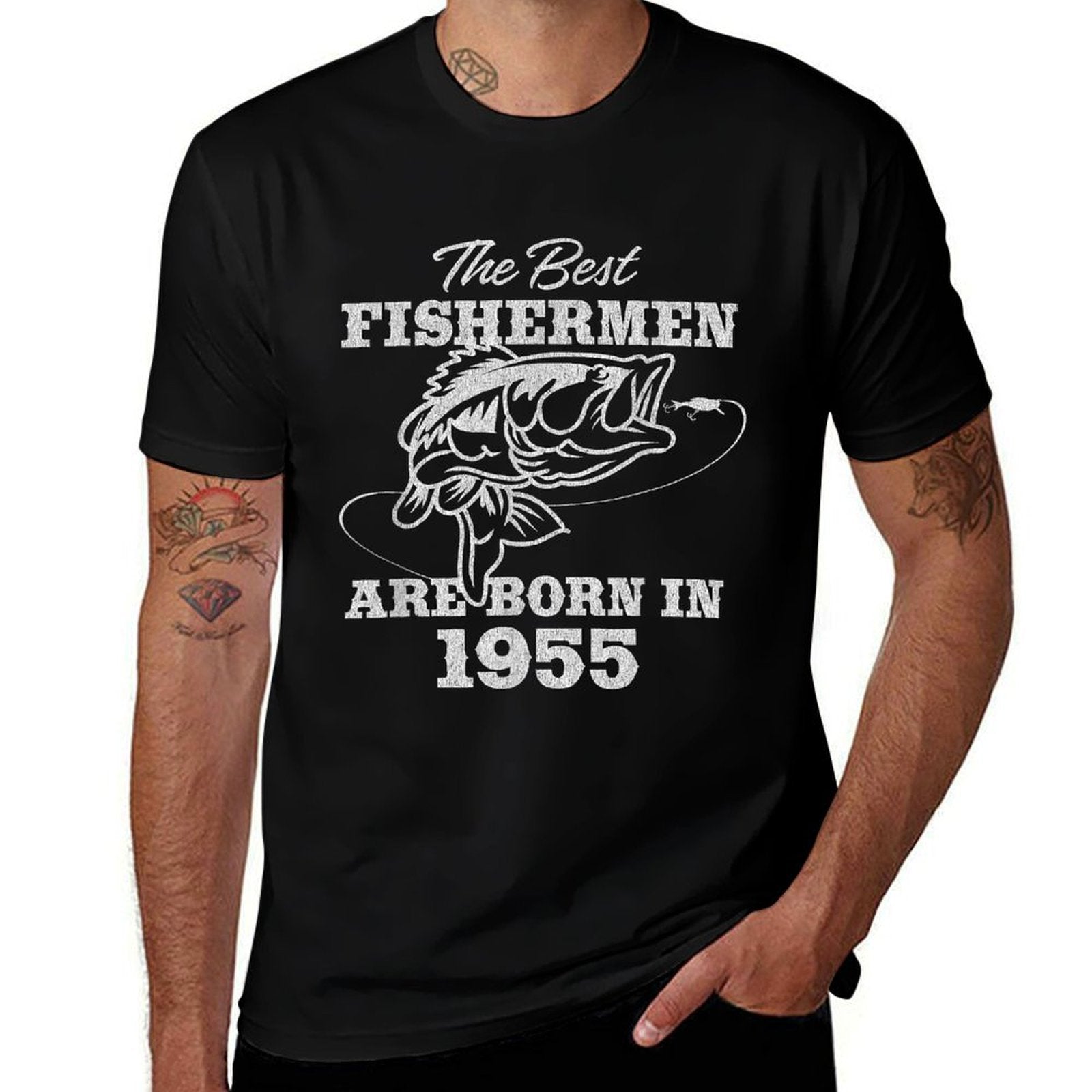 70 Year Old Fisherman Fishing 1955 70th Birthday  Oversized Silhouette T-Shirt