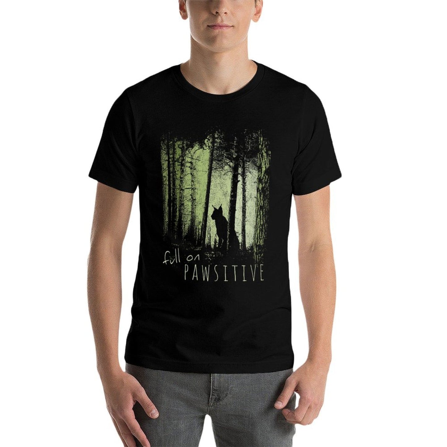 Womens Full On Pawsitive! Lynx Wildcat Bobcat In Twilight Forest Easy-care T-Shirt