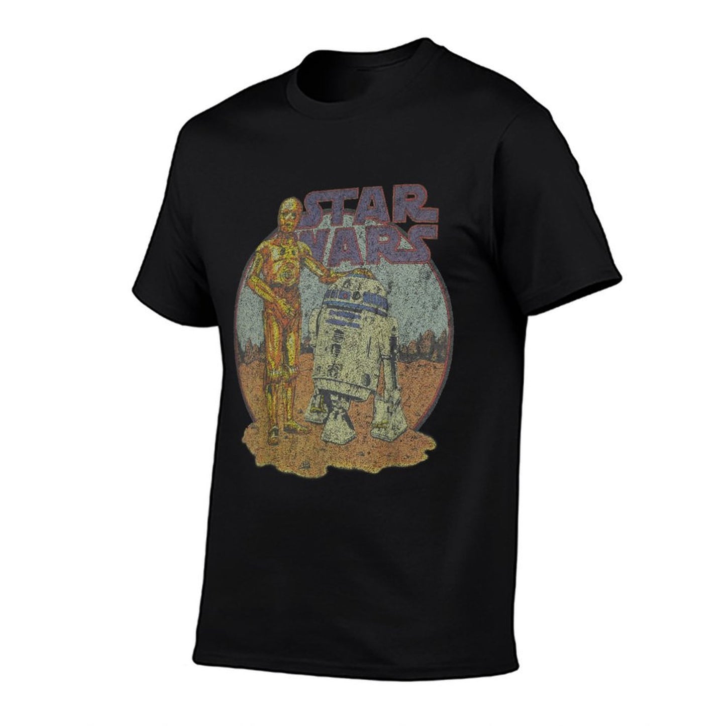Star Wars R2-D2 C-3PO Distressed Portrait Ribbed Collar T-Shirt