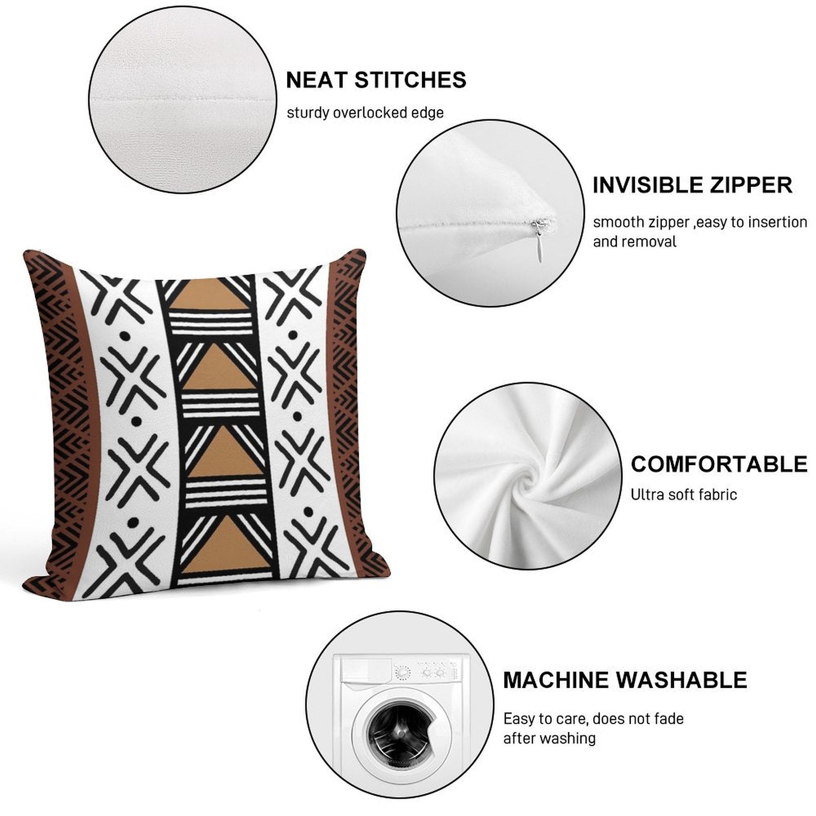 African Tribal Bogolan Pattern Soft Bedroom Essential Throw Pillow