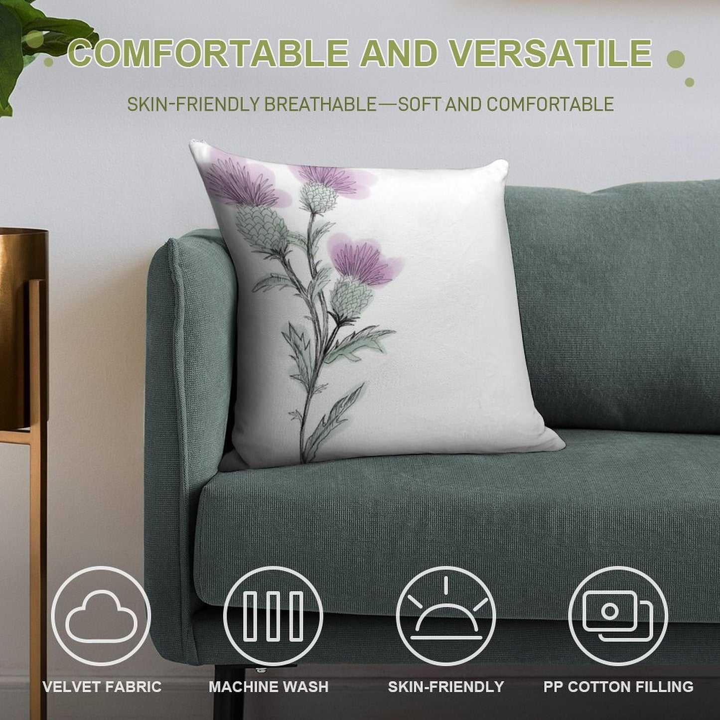 Watercolor Thistle Soft Decorative Cover Throw Pillow