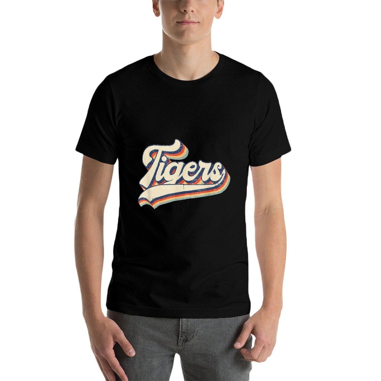 Vintage Tigers School Sports Name Retro Gift Men Women Boys Ribbed Collar T-Shirt