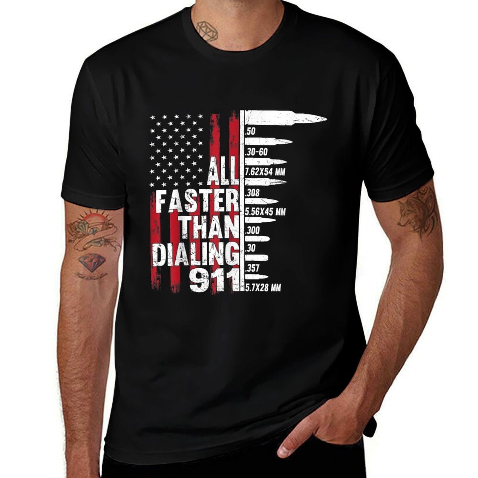 All Faster Than Dialing 911 American Gun Lover For Men  Durable T-Shirt