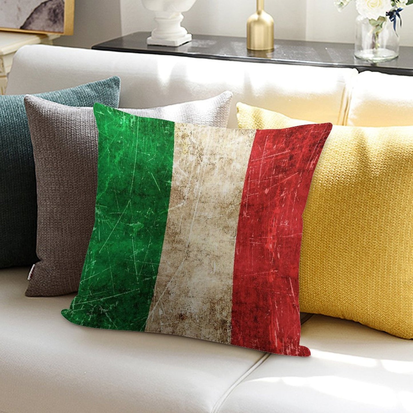 Vintage Aged And Scratched Italian Flag Soft Durable Construction Throw Pillow