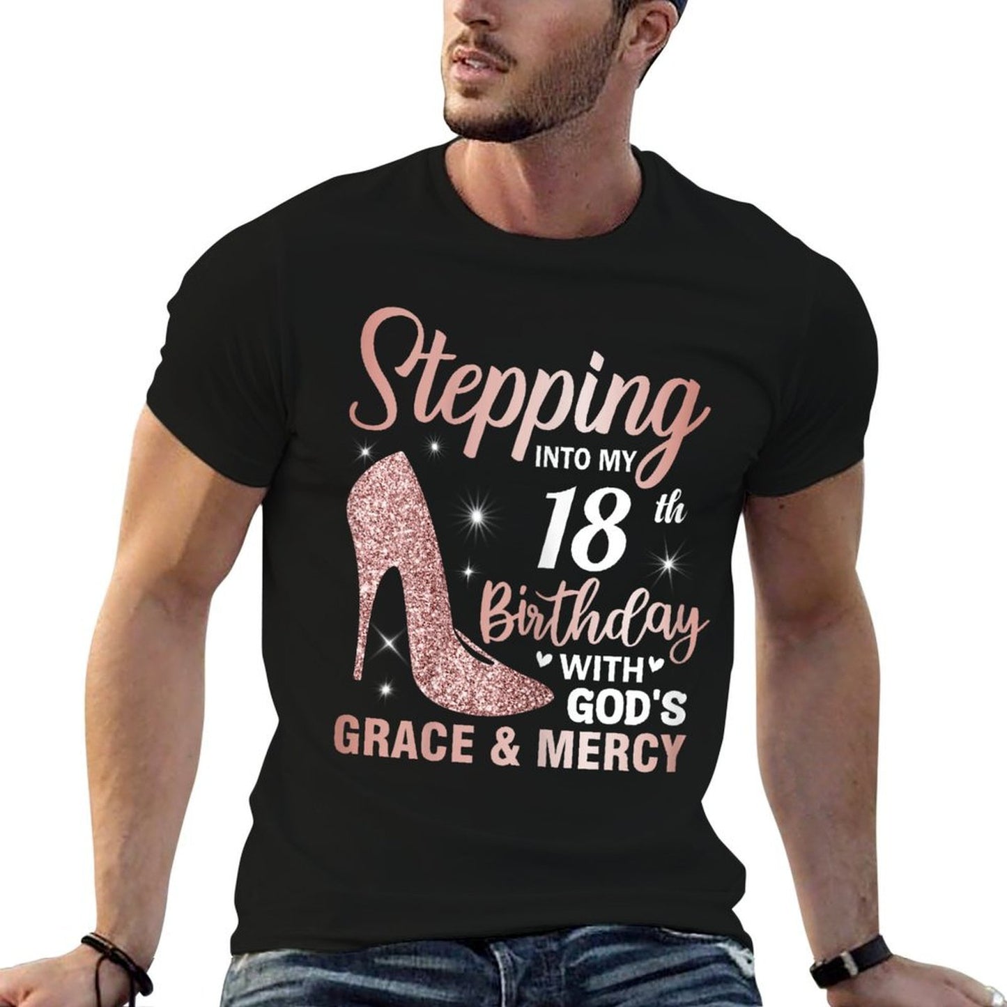 Stepping Into My 18th Birthday Girls 18 Year Old Bday Rolled Sleeves T-Shirt
