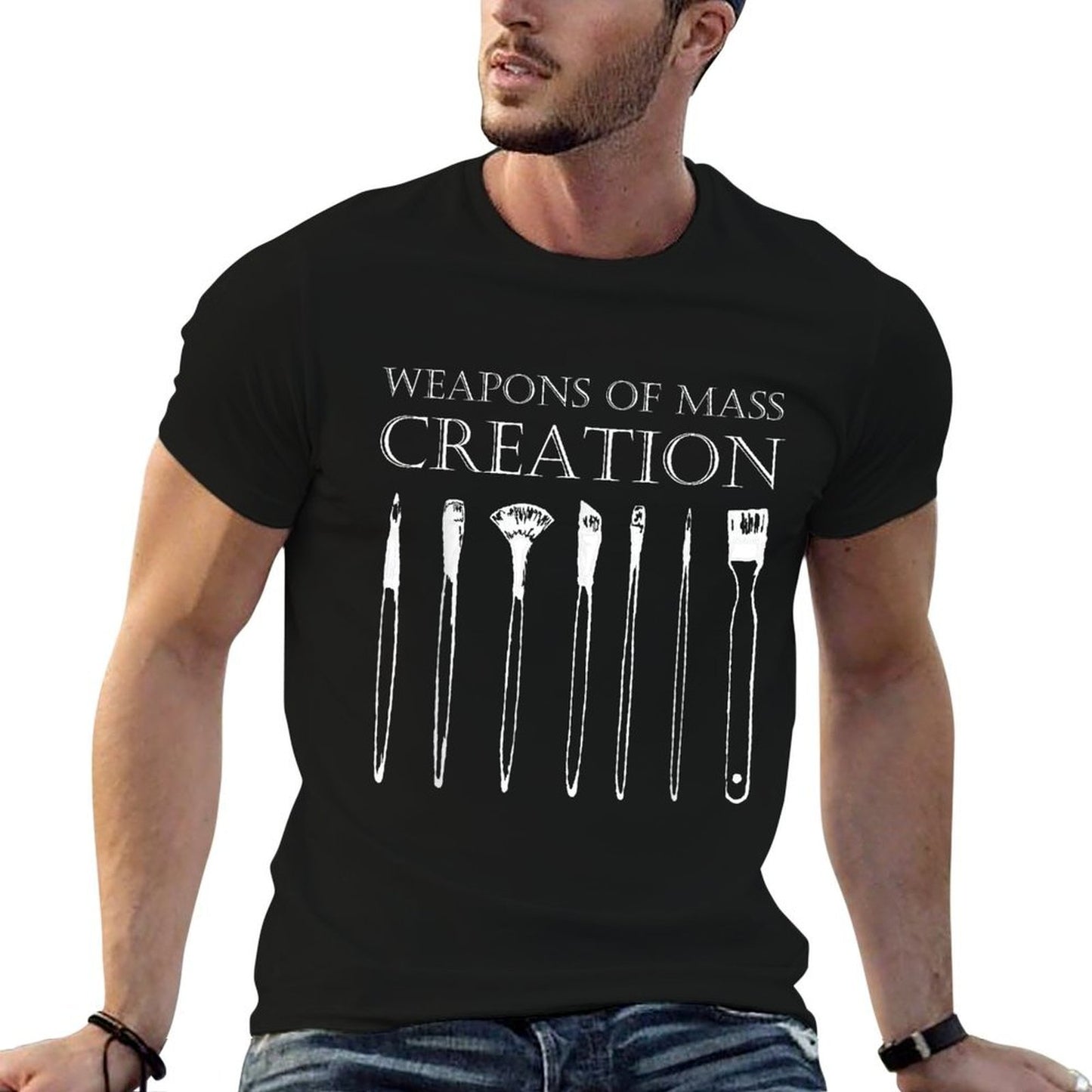 Weapons Of Mass Creation Funny Art Brush Painter Artist Ribbed Collar T-Shirt