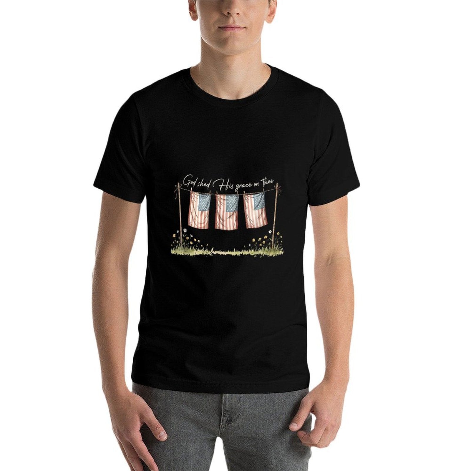 America God Shed His Grace on Thee 4th of July Men Women  Eco-friendly Material T-Shirt