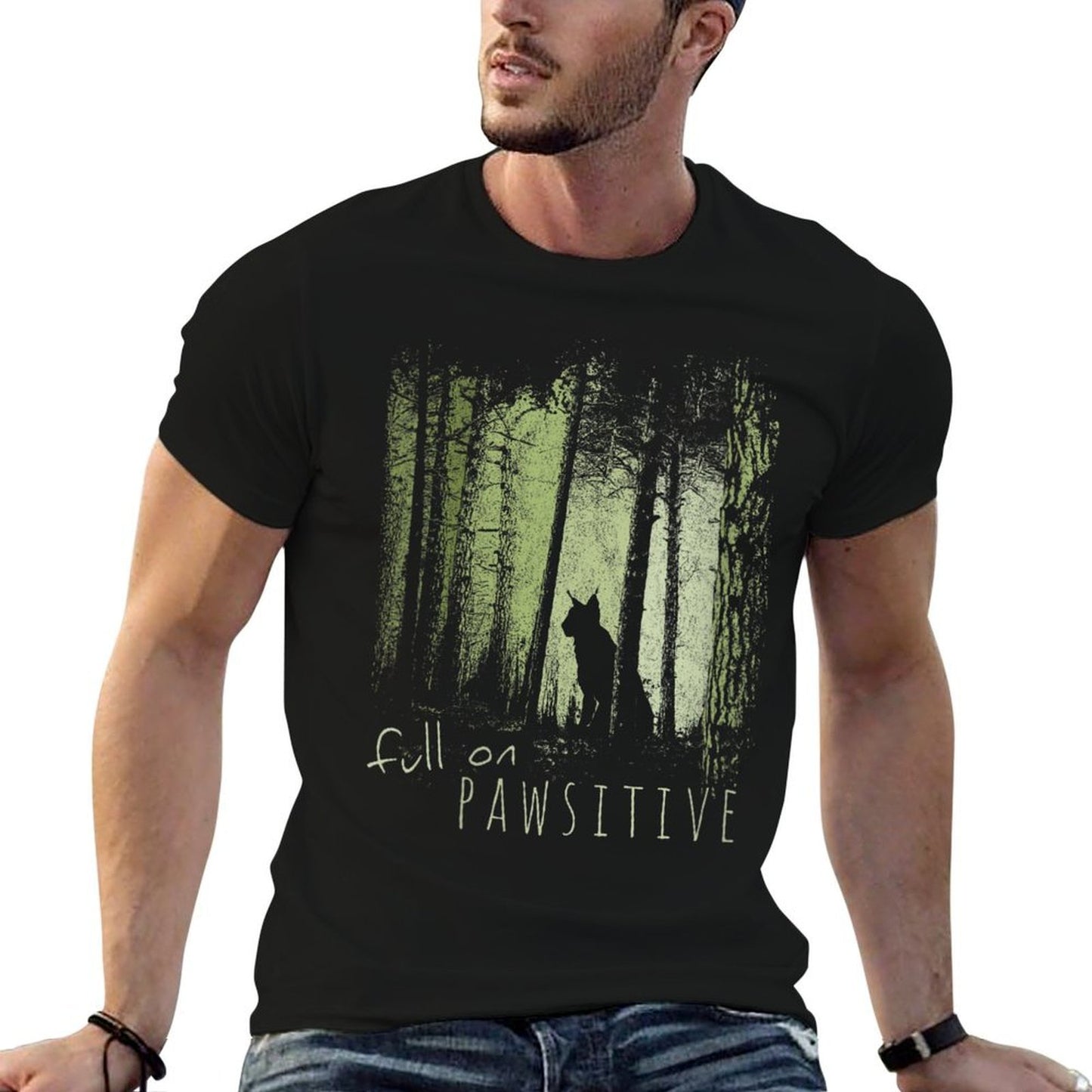 Womens Full On Pawsitive! Lynx Wildcat Bobcat In Twilight Forest Easy-care T-Shirt