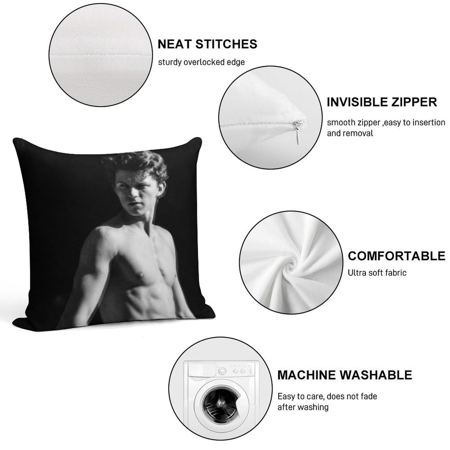 Tom Holland Black And White Soft Gift Ready Throw Pillow