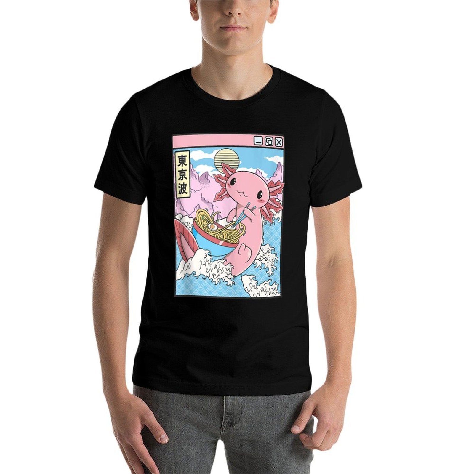 Axolotl Eating Ramen Japan Waves Anime Kawaii Vaporwave  Odor-resistant T-Shirt