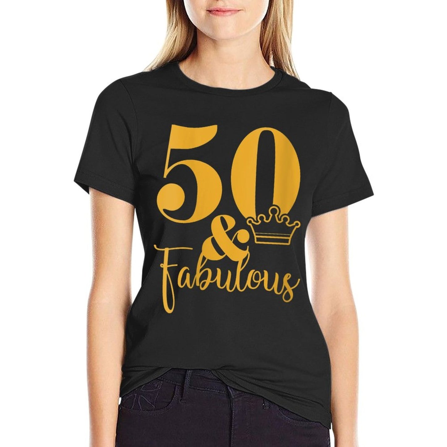 Womens 50 And Fabulous 50th Birthday Party Crown Rolled Sleeves T-Shirt
