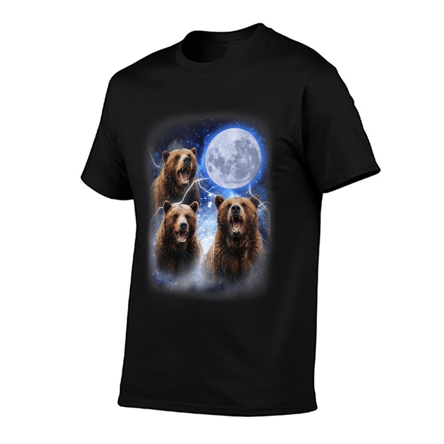 Three Grizzly Bears Howl at Moon Starry Mountain Forest Bear  Fade-proof Color T-Shirt