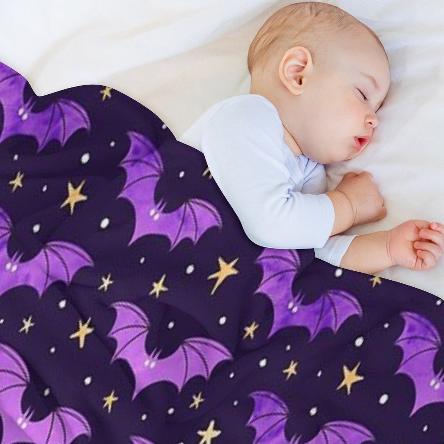 Watercolor Bats Purple on Black Comfort Throw Blanket