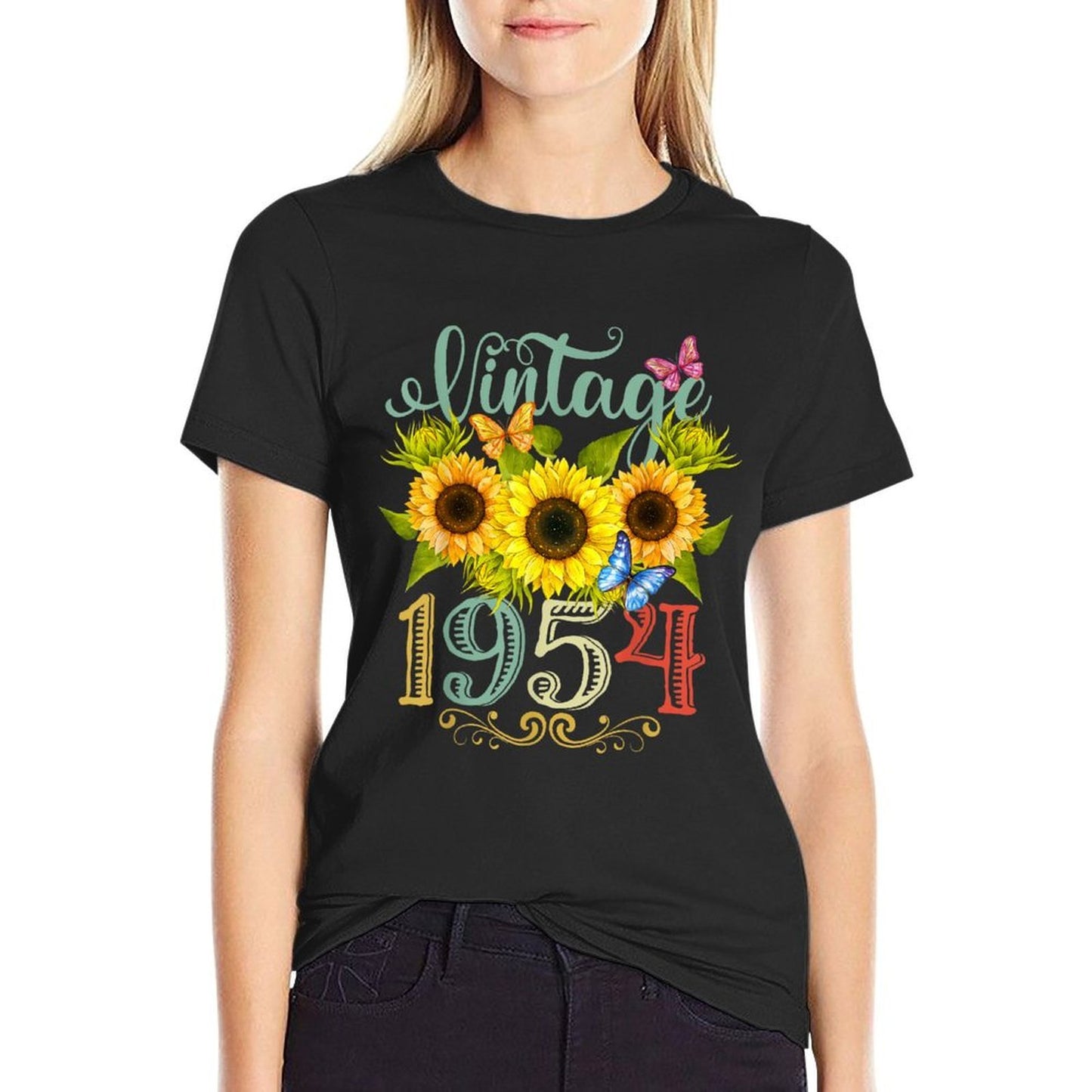 Sunflower Floral Butterfly Vintage 1954 Funny 70th Birthday Versatile T-Shirt