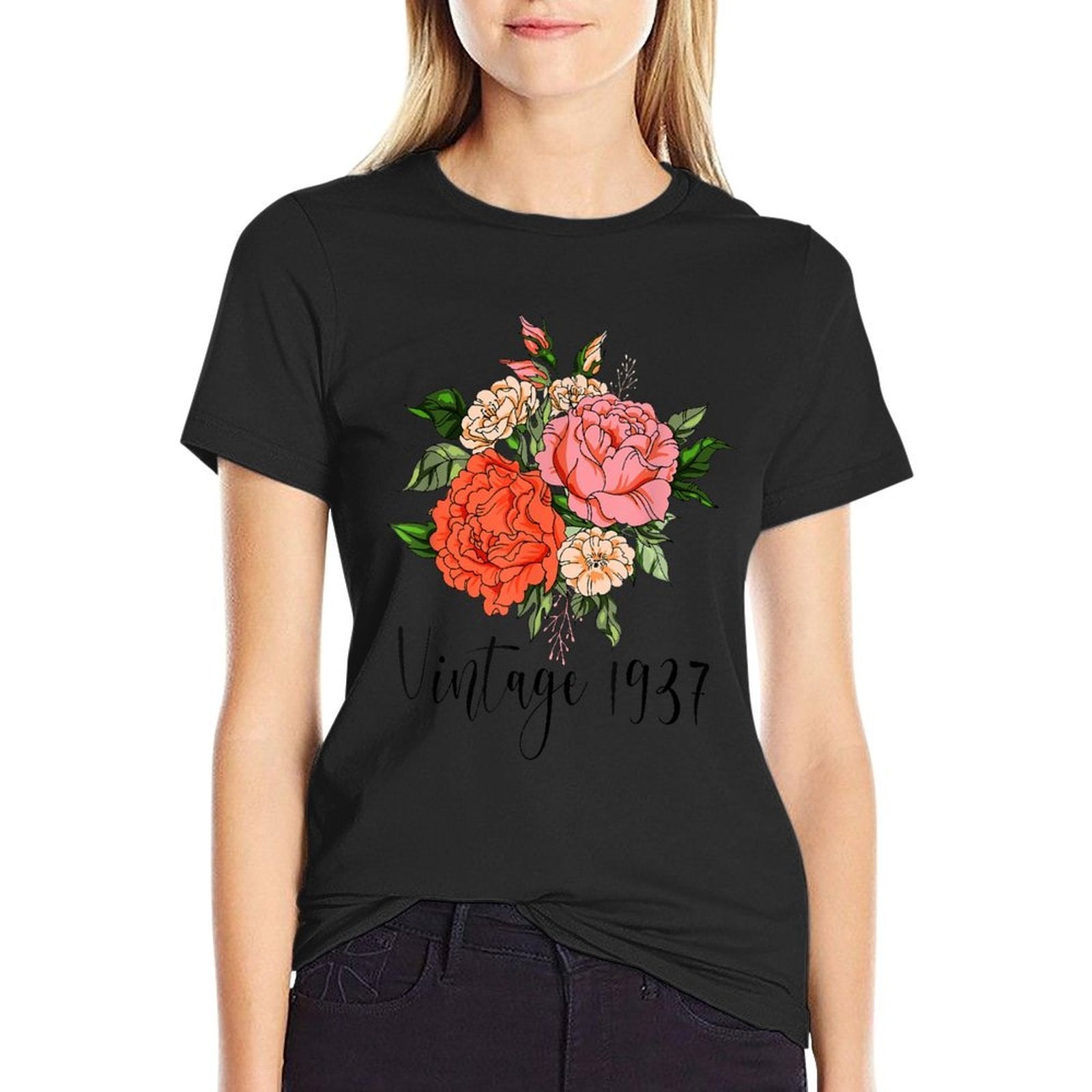 87th Birthday Women Vintage 1937 Cute Rose Carnation Flower  Quick-drying T-Shirt