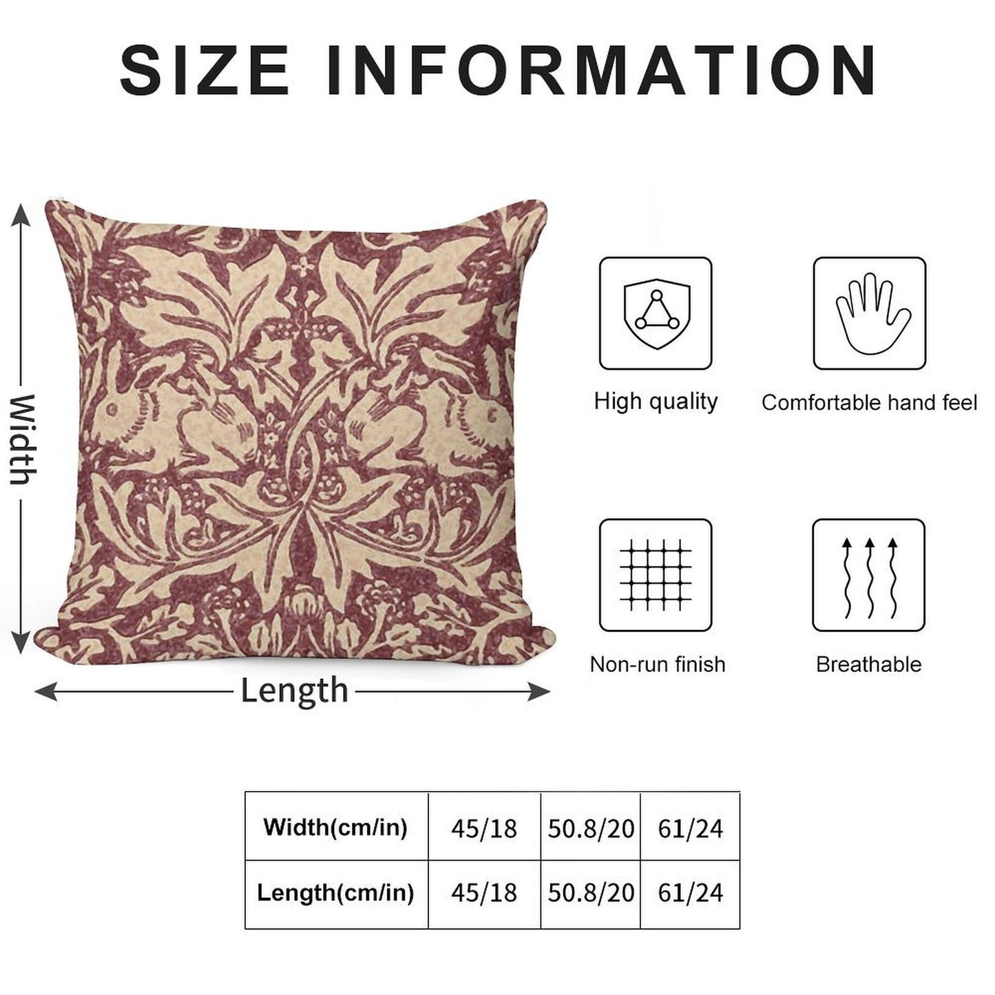 William Morris Brer Rabbit (burgundy) Pattern Soft Warmth Comfort Throw Pillow