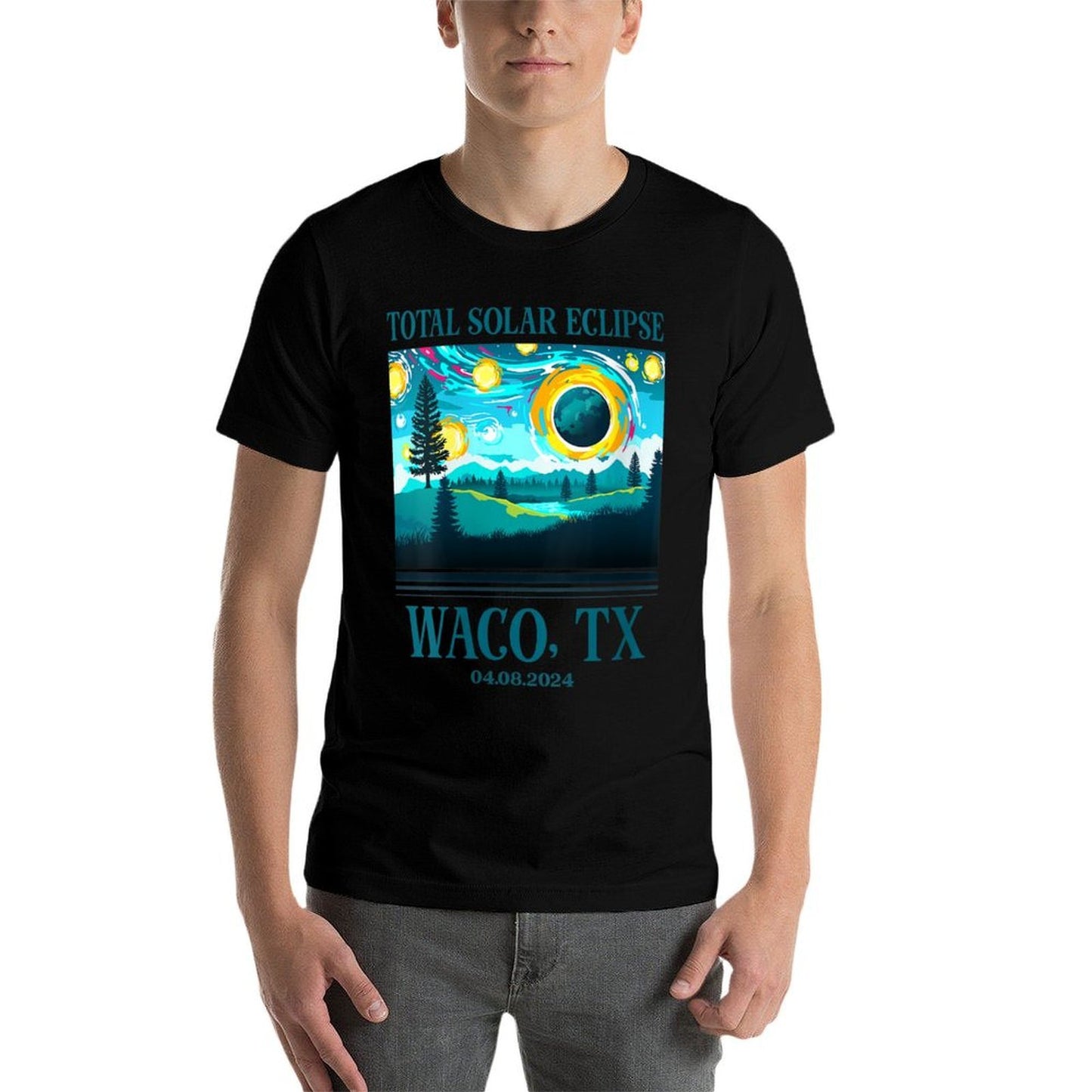 Womens 2024 Total Solar Eclipse Waco TX Texas Totality Landscape Polyester Blend T-Shirt