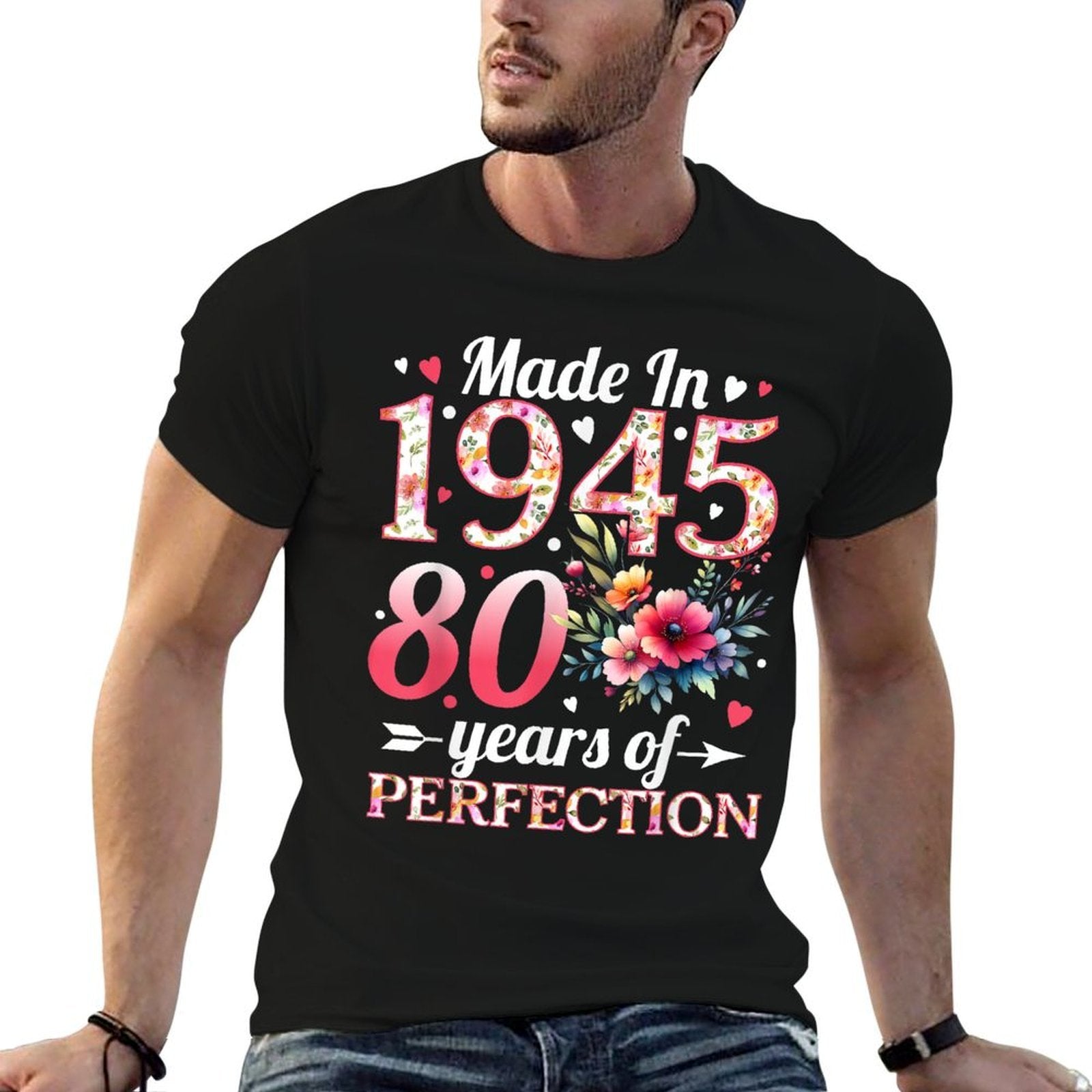 80 Year Old Made In 1945 Floral 80th Birthday Women  Eco-friendly Material T-Shirt