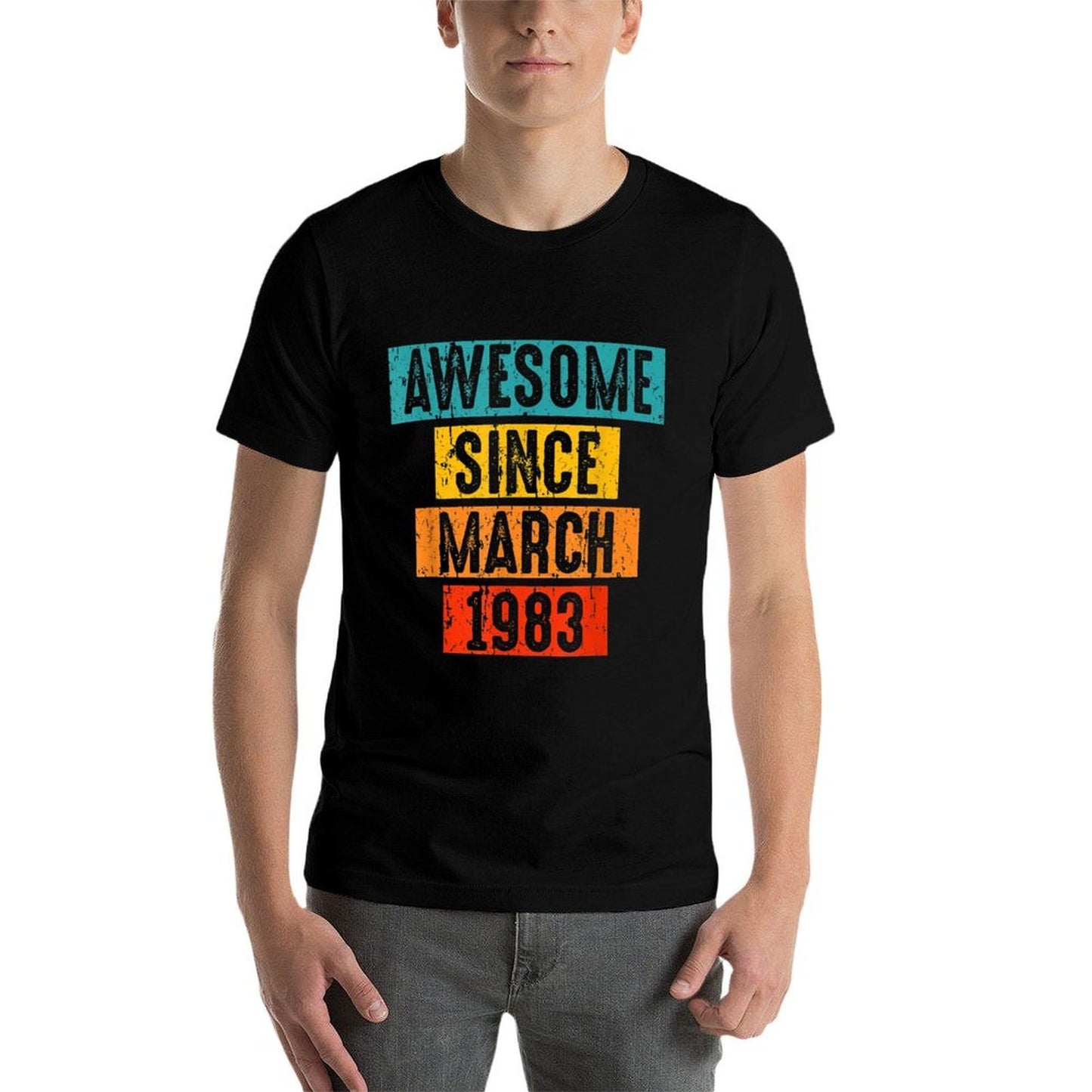 40 Years Old Awesome Since April 1983 40th Birthday  Ribbed Collar T-Shirt