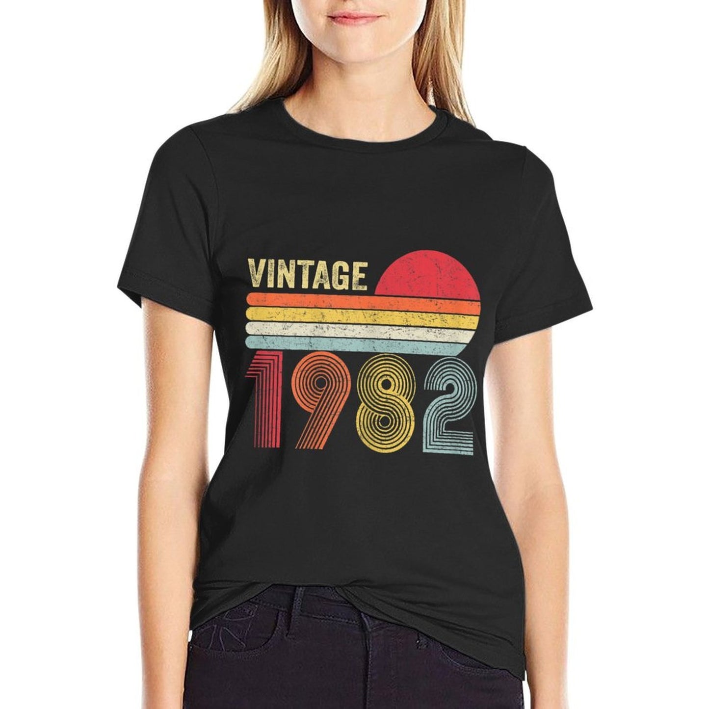 Womens Vintage 1982 40th Birthday Gift Men Women 40 Years Old Oversized Silhouette T-Shirt