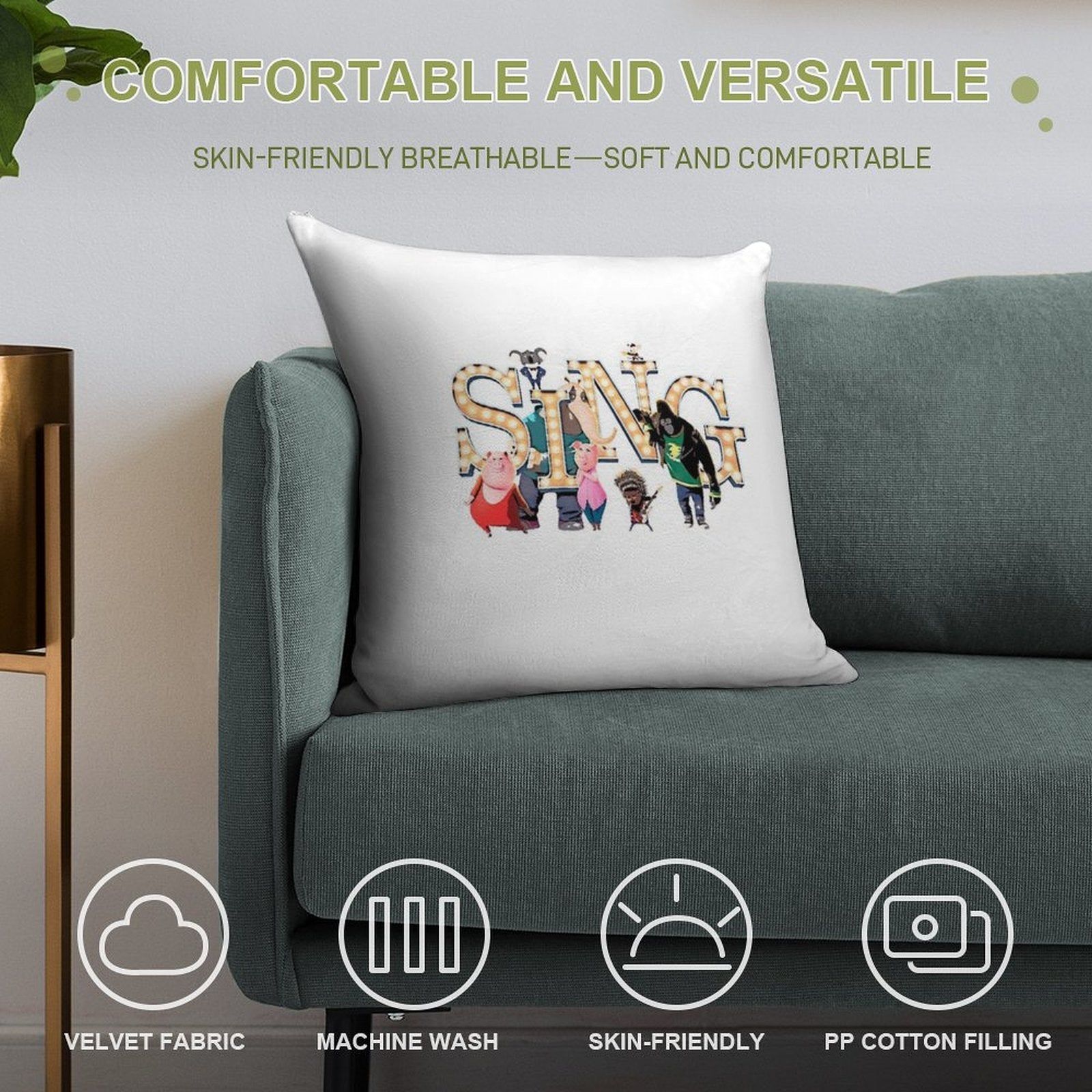 Sing Movie Picture Style Soft Home Decor Throw Pillow