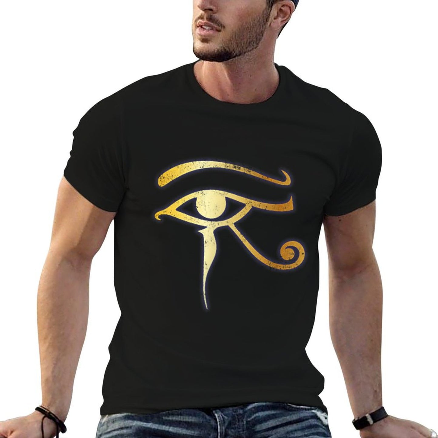 The Eye of Horus Ra Egyptian Symbol of Protection - Pocket Ribbed Collar T-Shirt