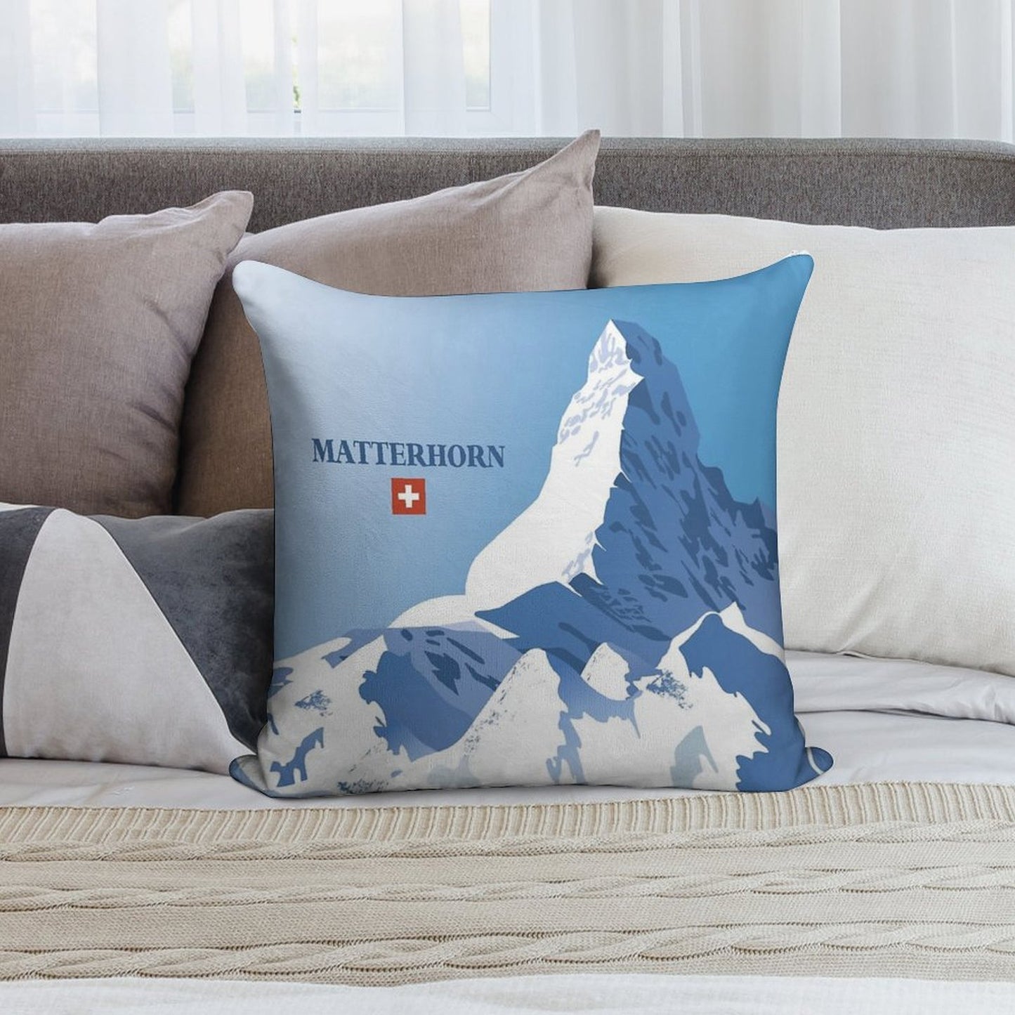 Matterhorn,Zermatt,Switzerland,Ski Poster Soft Anti-Pilling Throw Pillow