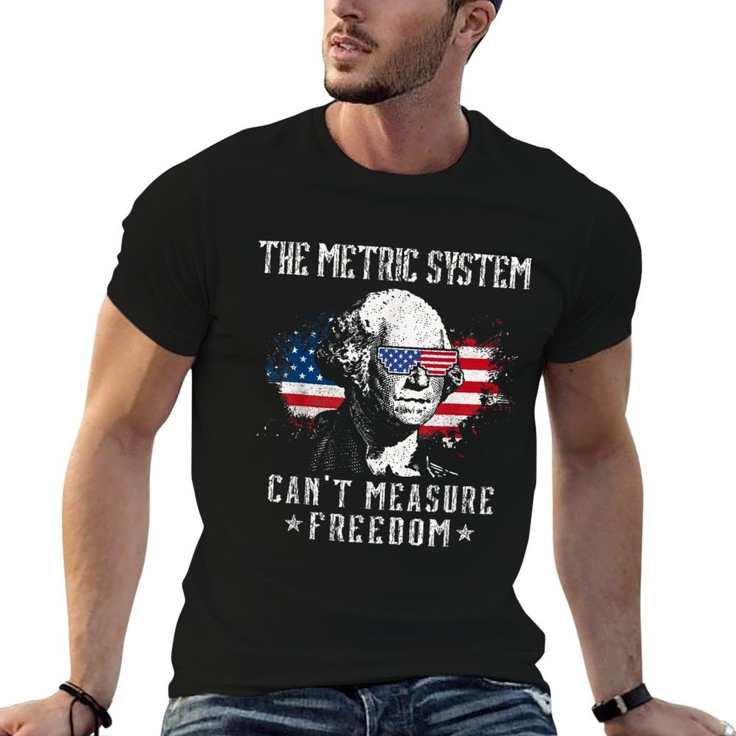 The Metric System Cant Measure Freedom Funny 4th Of July Oversized Silhouette T-Shirt