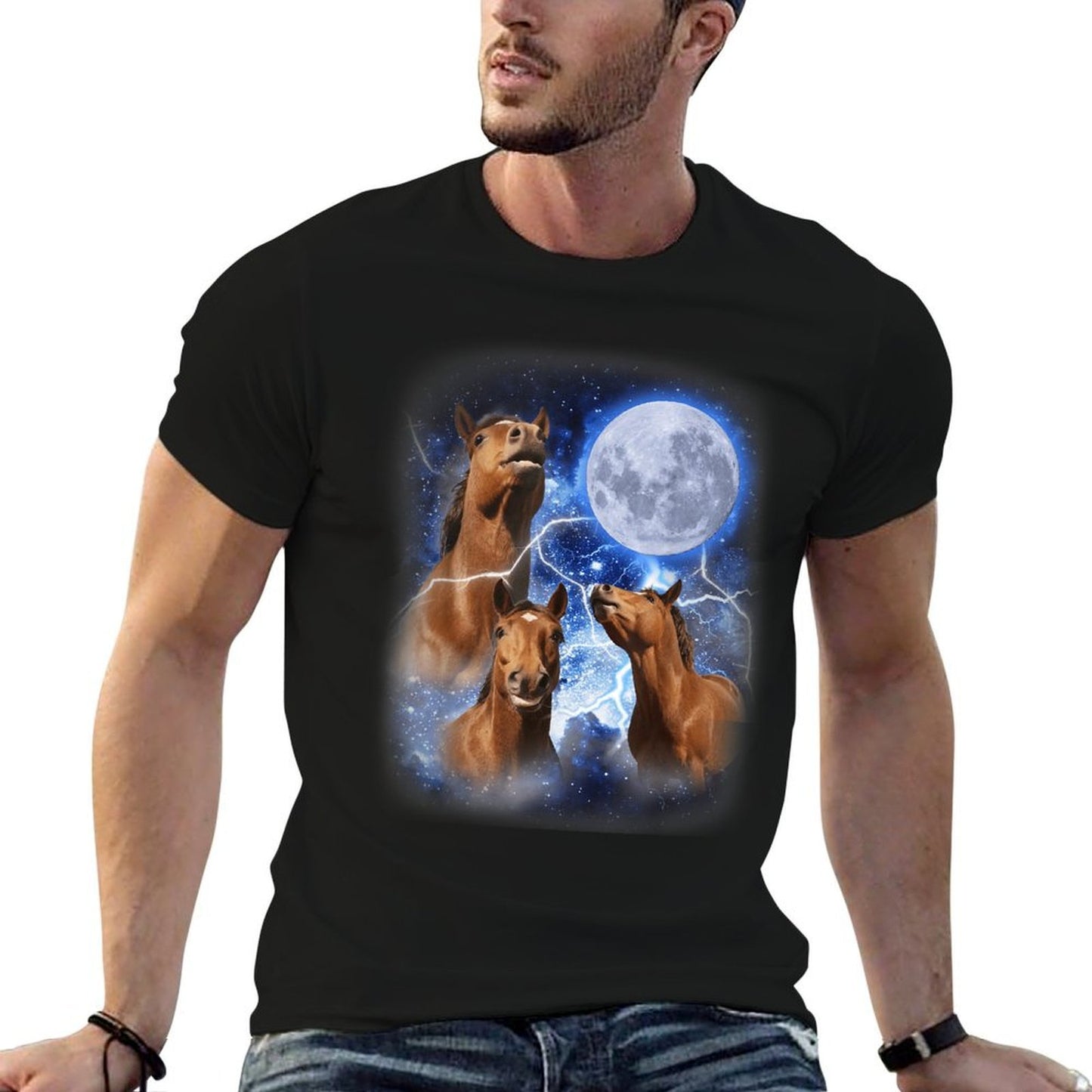 3 Horses Moon Howl at The Moon Majestic Equestrian Mountain Eco-friendly Material T-Shirt