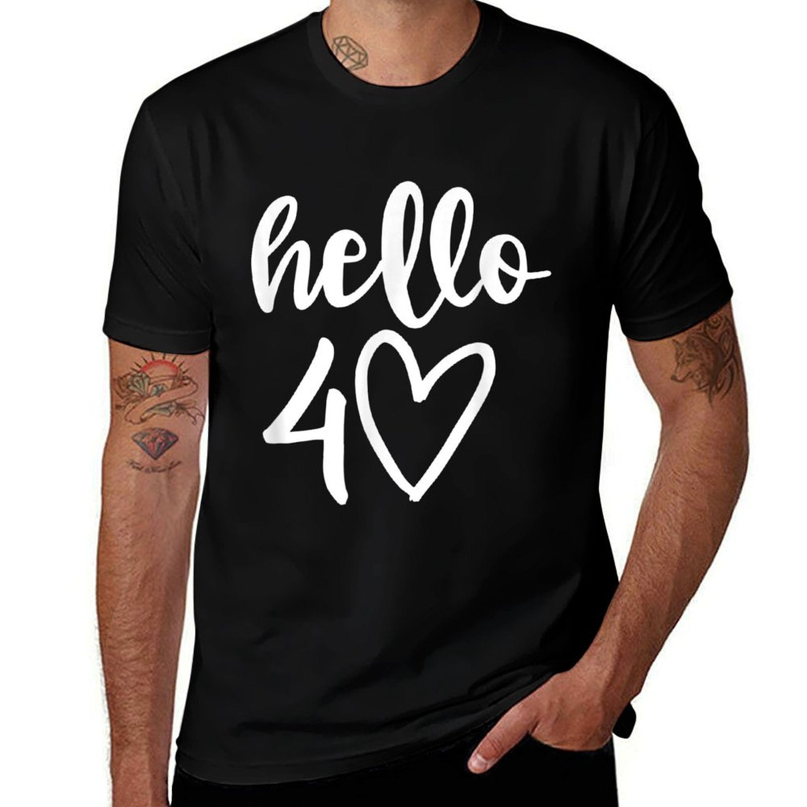 Hello 40 Heart, Hello Forty, 40th Birthday  Trendy Pattern T-Shirt