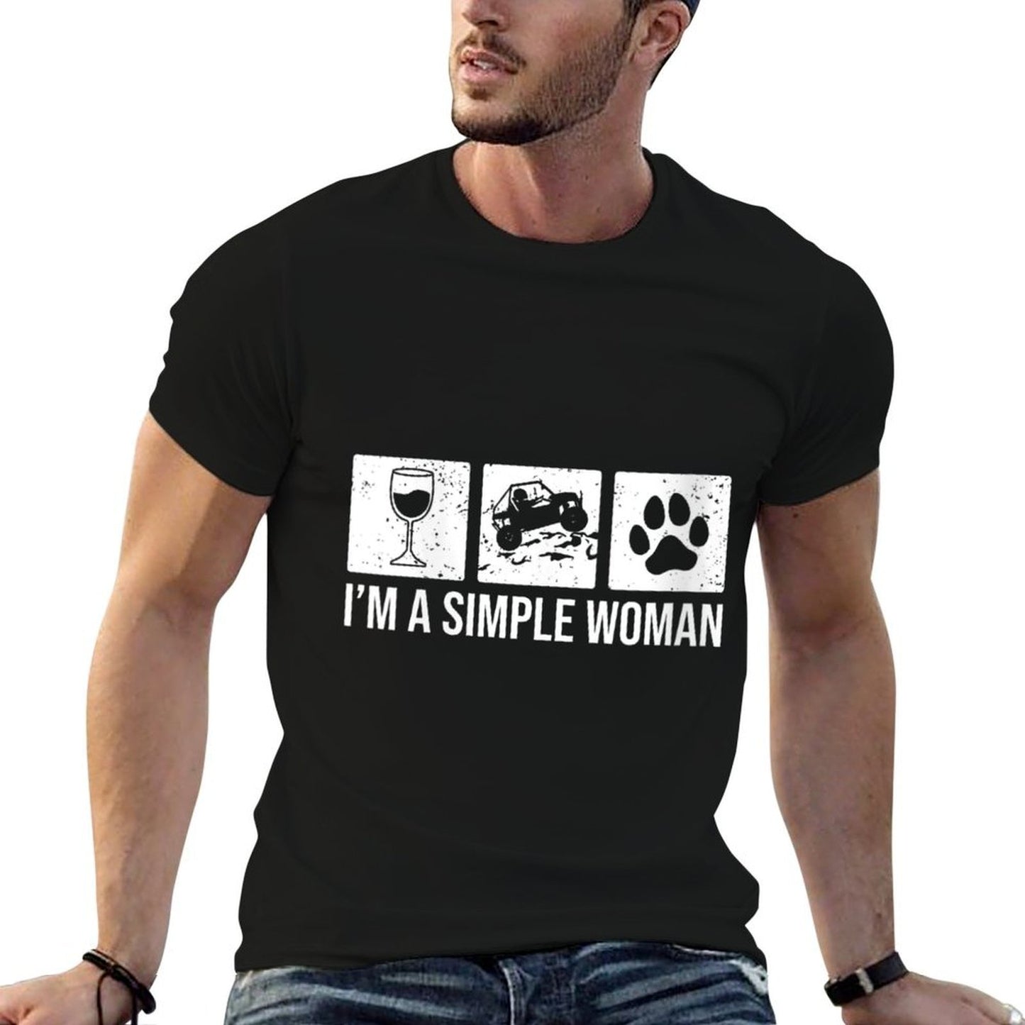 Womens Im A Simple Woman - Wine UTV Dogs, SxS Side-By-Side Comfortable T-Shirt