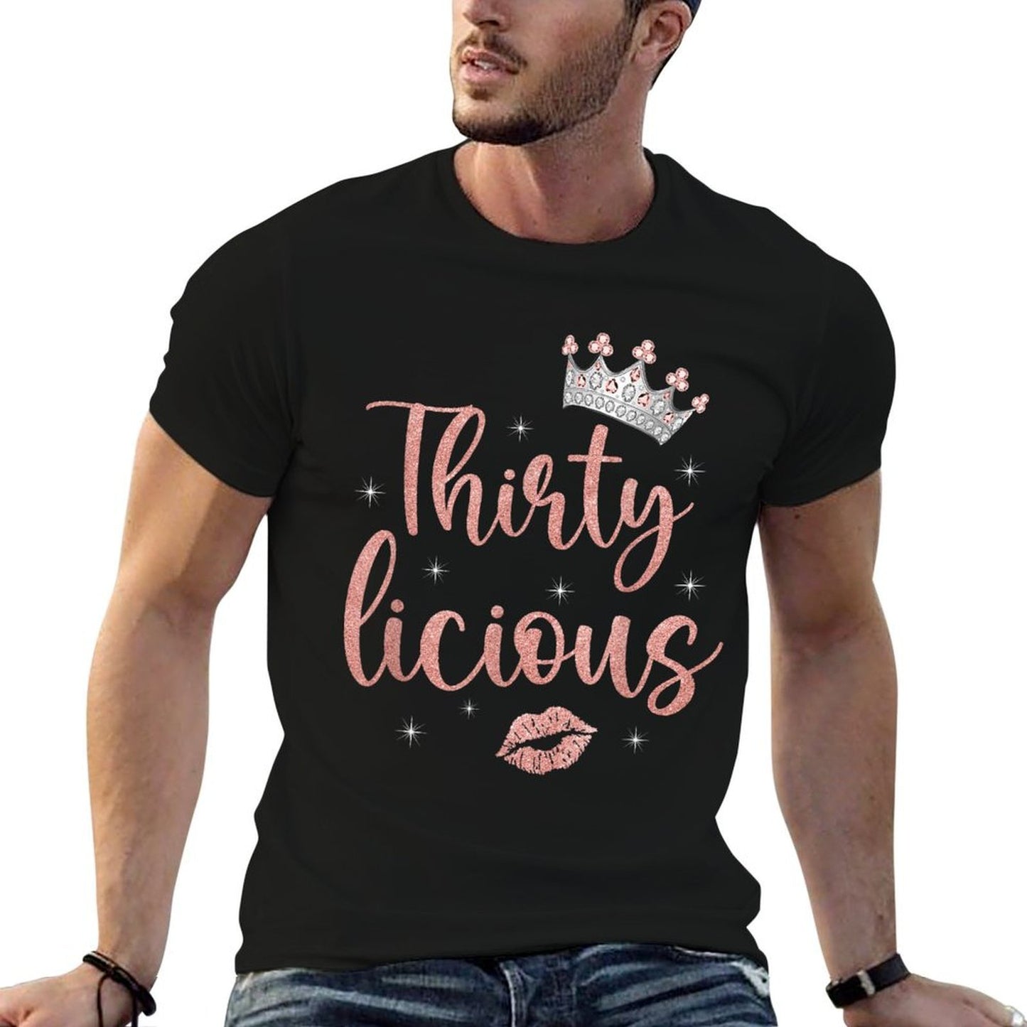 30th Birthday Thirtylicious Decorations 30 Yrs Old  Ribbed Collar T-Shirt