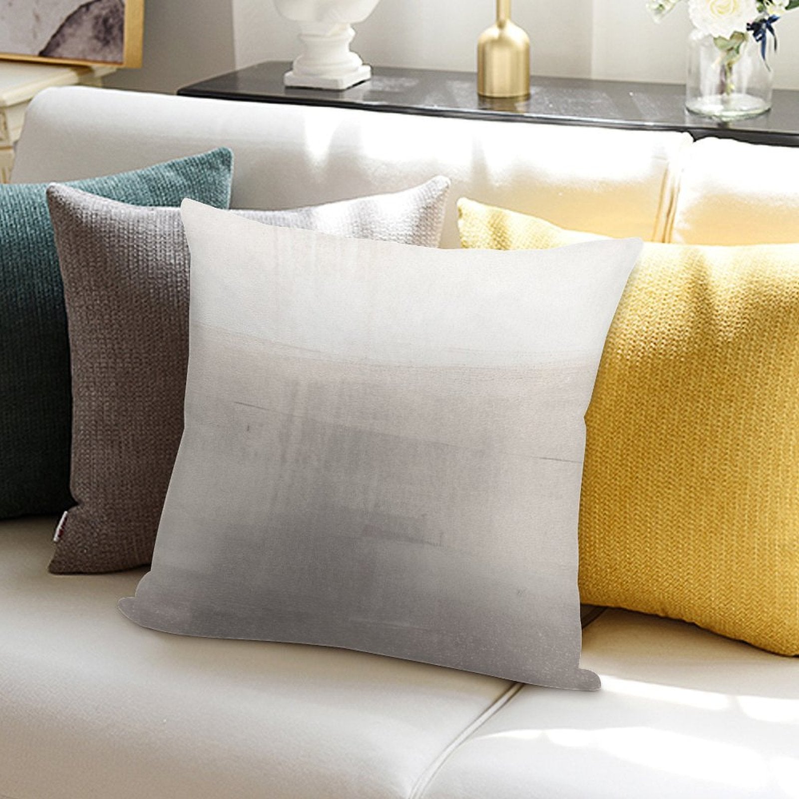 Beige Horizon Minimalist Abstract Landscape Soft Warmth Comfort Throw Pillow