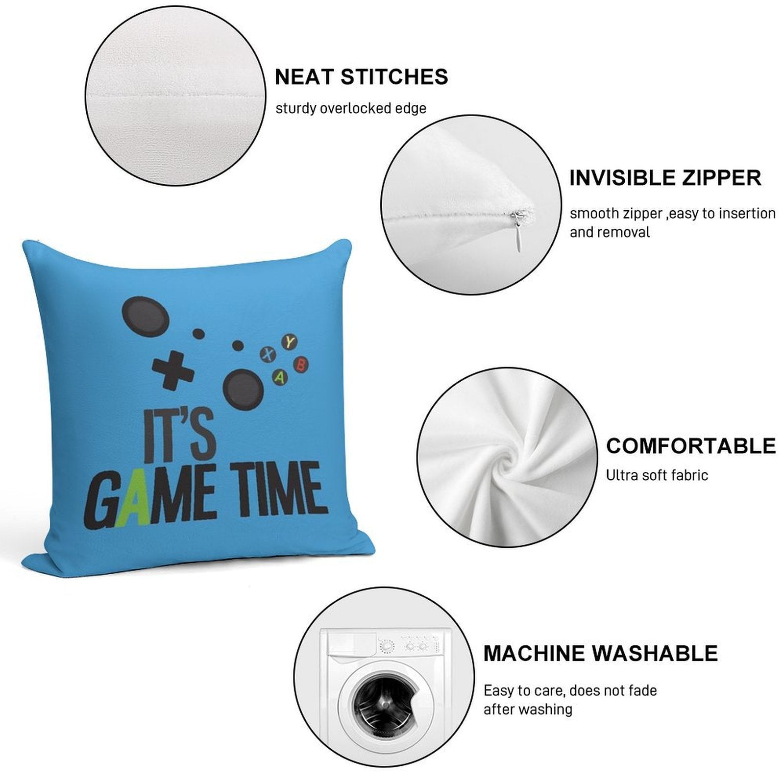 It's Game Time - BLUE Soft Hidden Zipper Throw Pillow