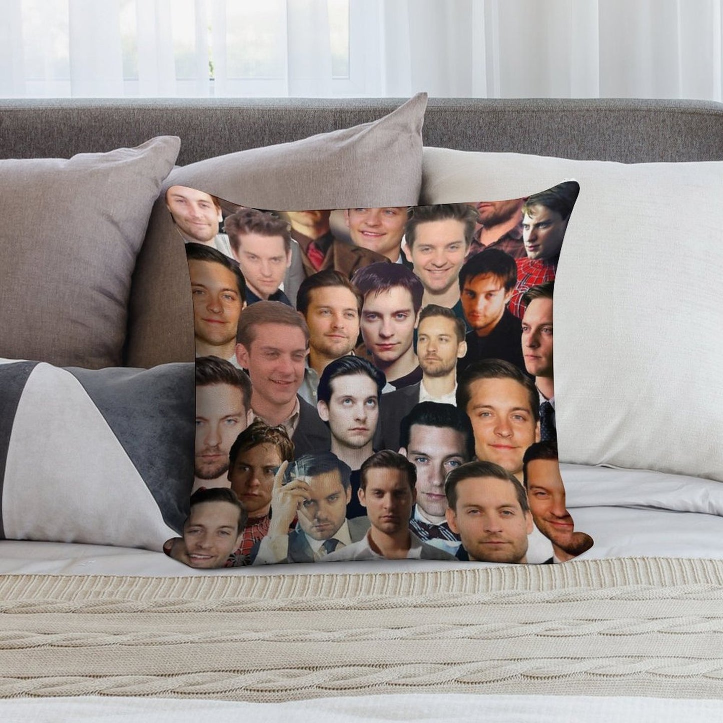 Tobey Maguire Photo Collage Soft Luxury Feel Throw Pillow