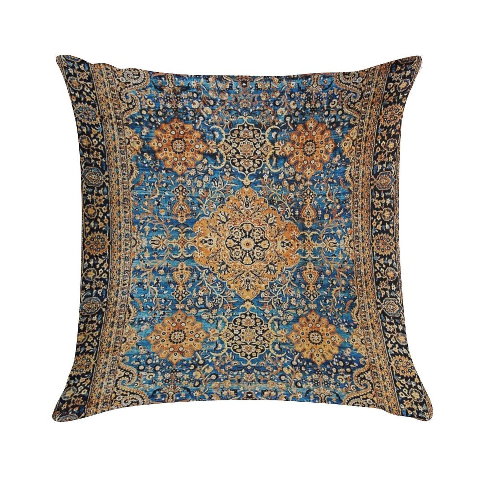 Antique Blue Persian Kirman Rug Print Soft Home Decor Throw Pillow