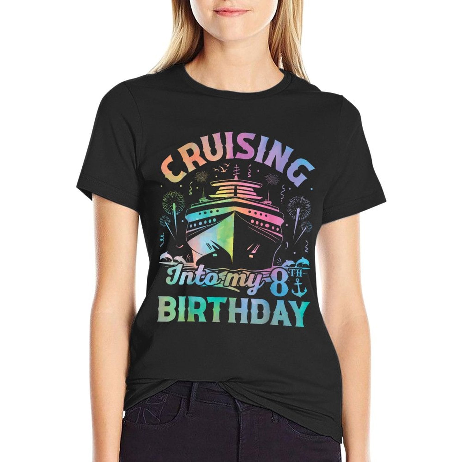 8 Years Old Birthday Tie Dye Cruising Into My 8th Birthday  Tagless Design T-Shirt