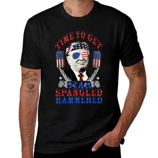 Time To Get Star Spangled Hammered 4th Of July Trump  Easy-care T-Shirt