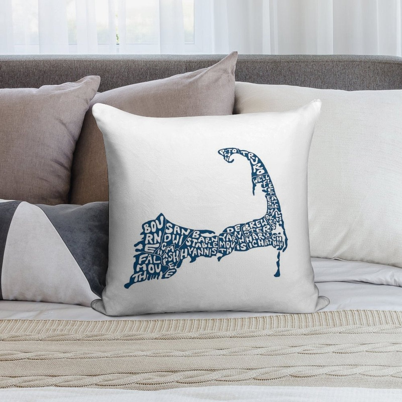 Hand Drawn Cape Cod Map Soft Luxury Feel Throw Pillow