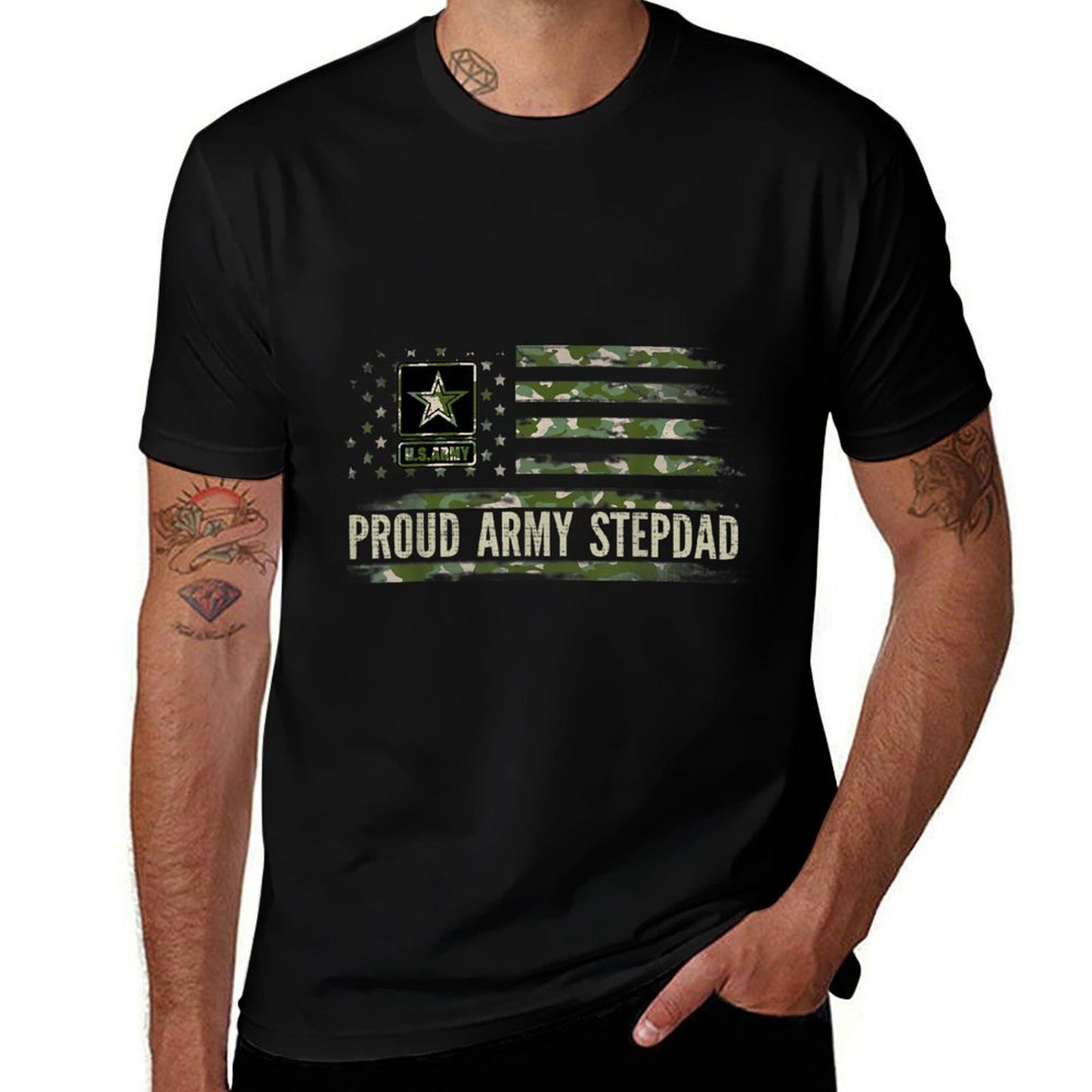 Vintage Proud Army Stepdad Camo American Veteran Gift Slim-fit Cut T-Shirt
