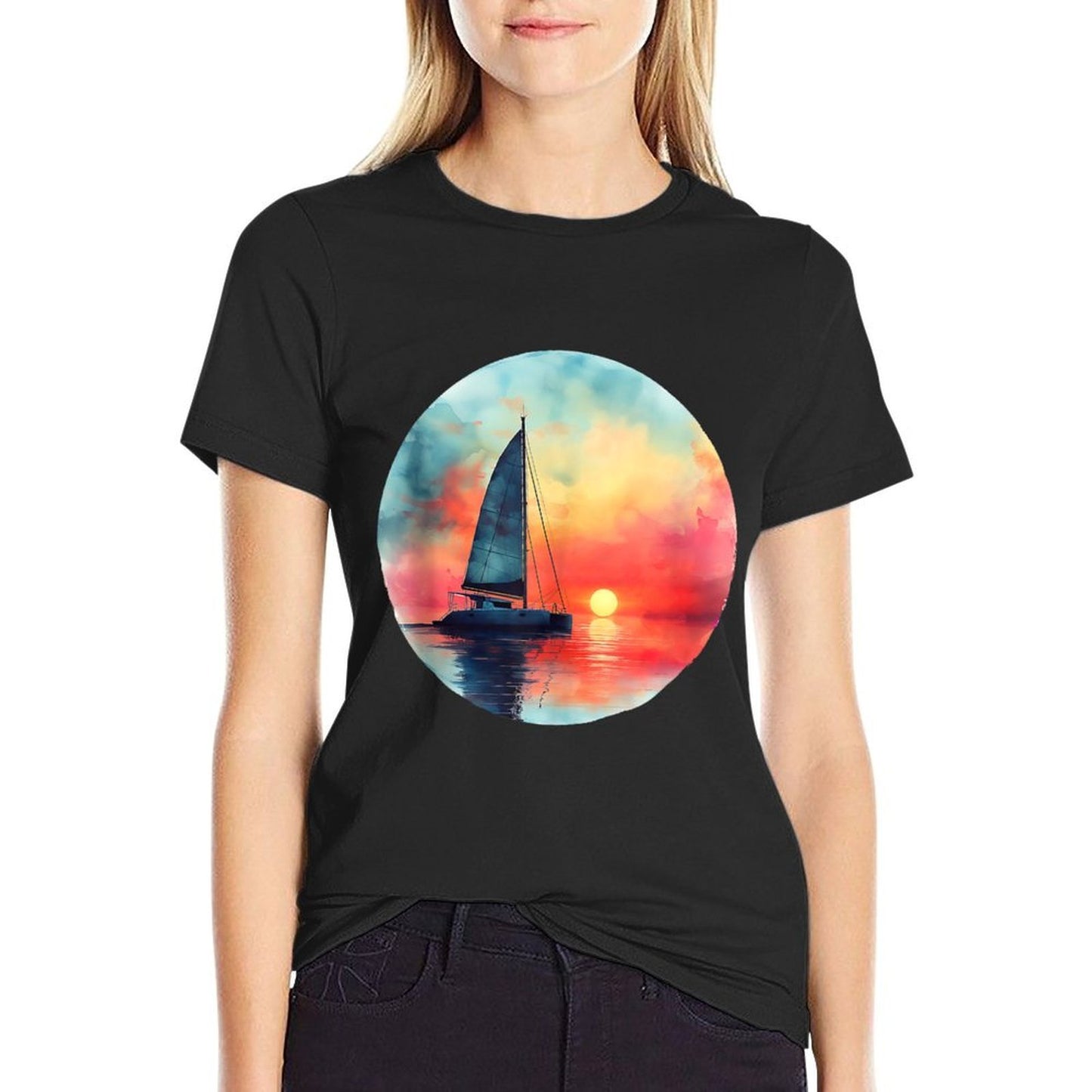 Sunset Sails - Catamaran Sailing Adventure Desig Trendy Pattern T-Shirt