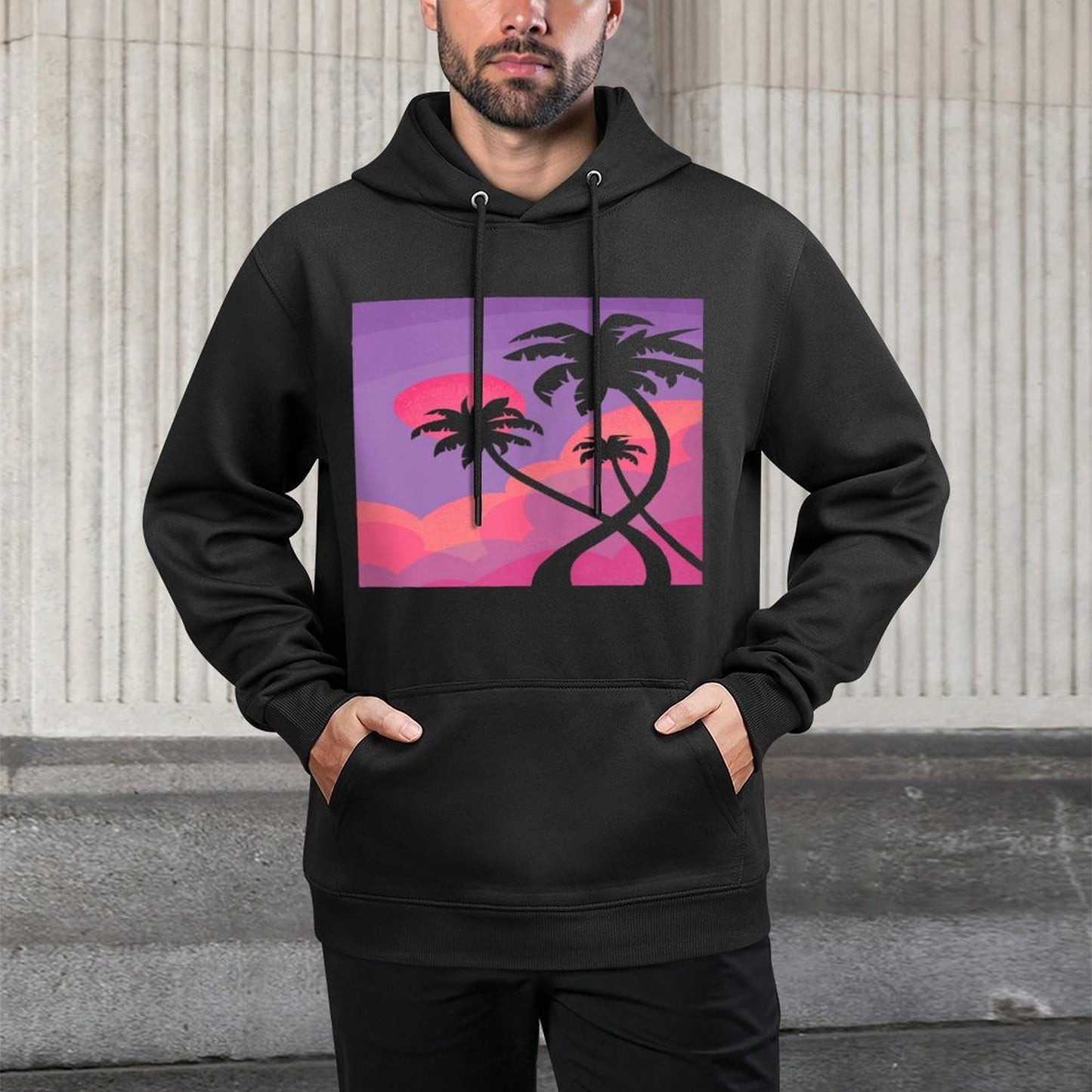 Threadless Waynem Twilight Palms Graphic Relaxed Fit Hoodie
