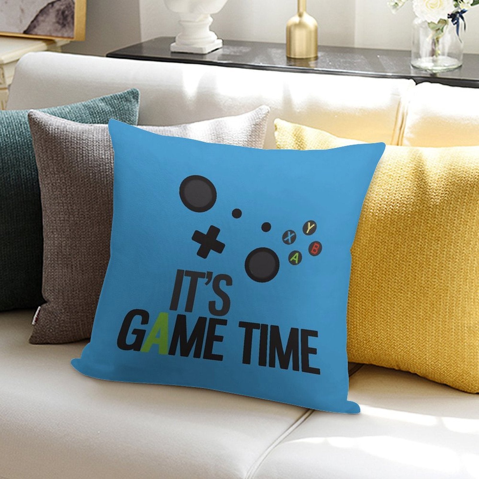 It's Game Time - BLUE Soft Hidden Zipper Throw Pillow