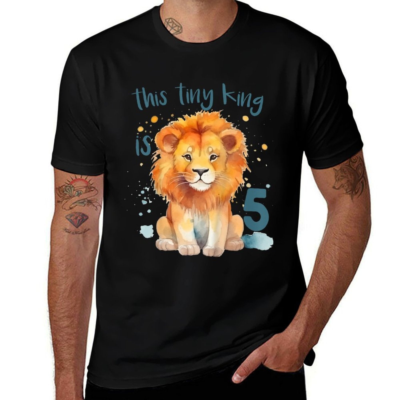 Kids This Tiny King Is 5 Year Old Birthday Boy 5th Birthday Lion  Easy-care T-Shirt