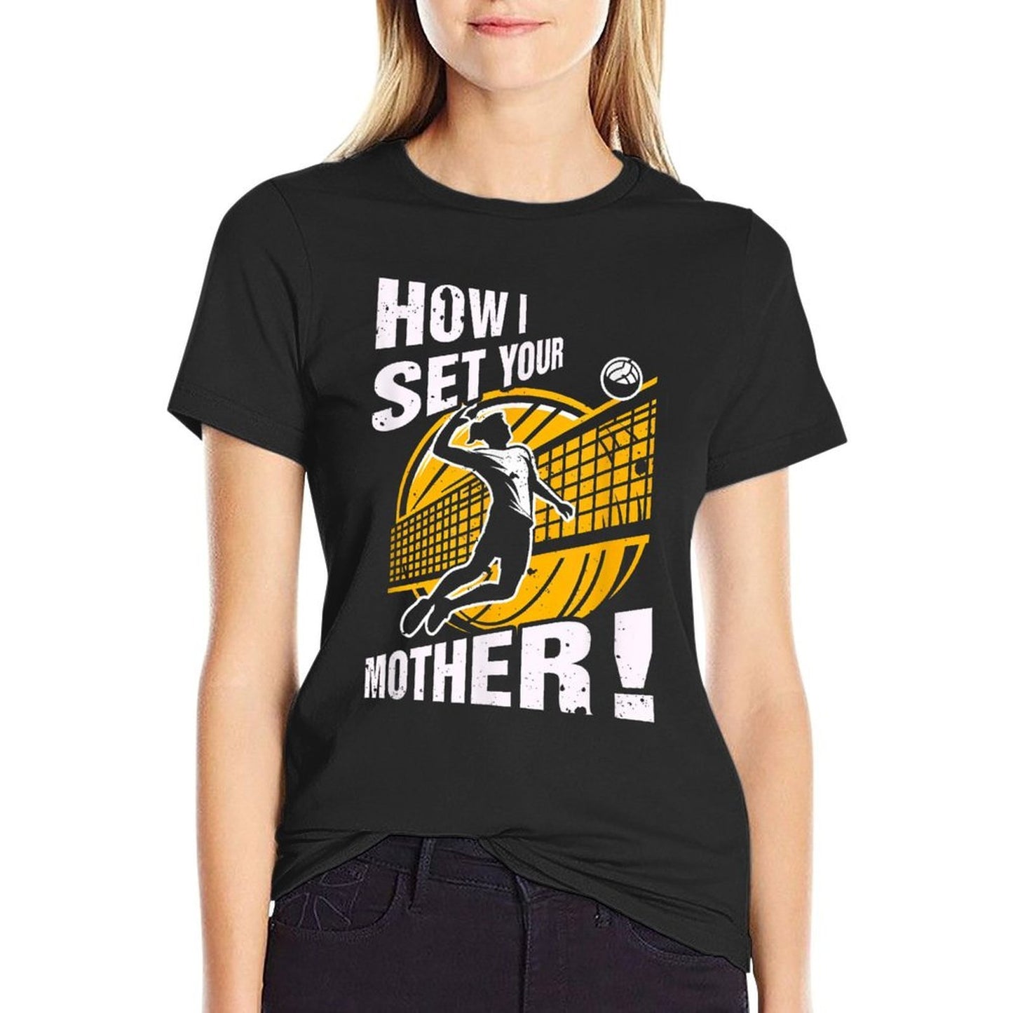 Volleyball Player How I Set Your Mother Humor Saying Sport Ribbed Collar T-Shirt