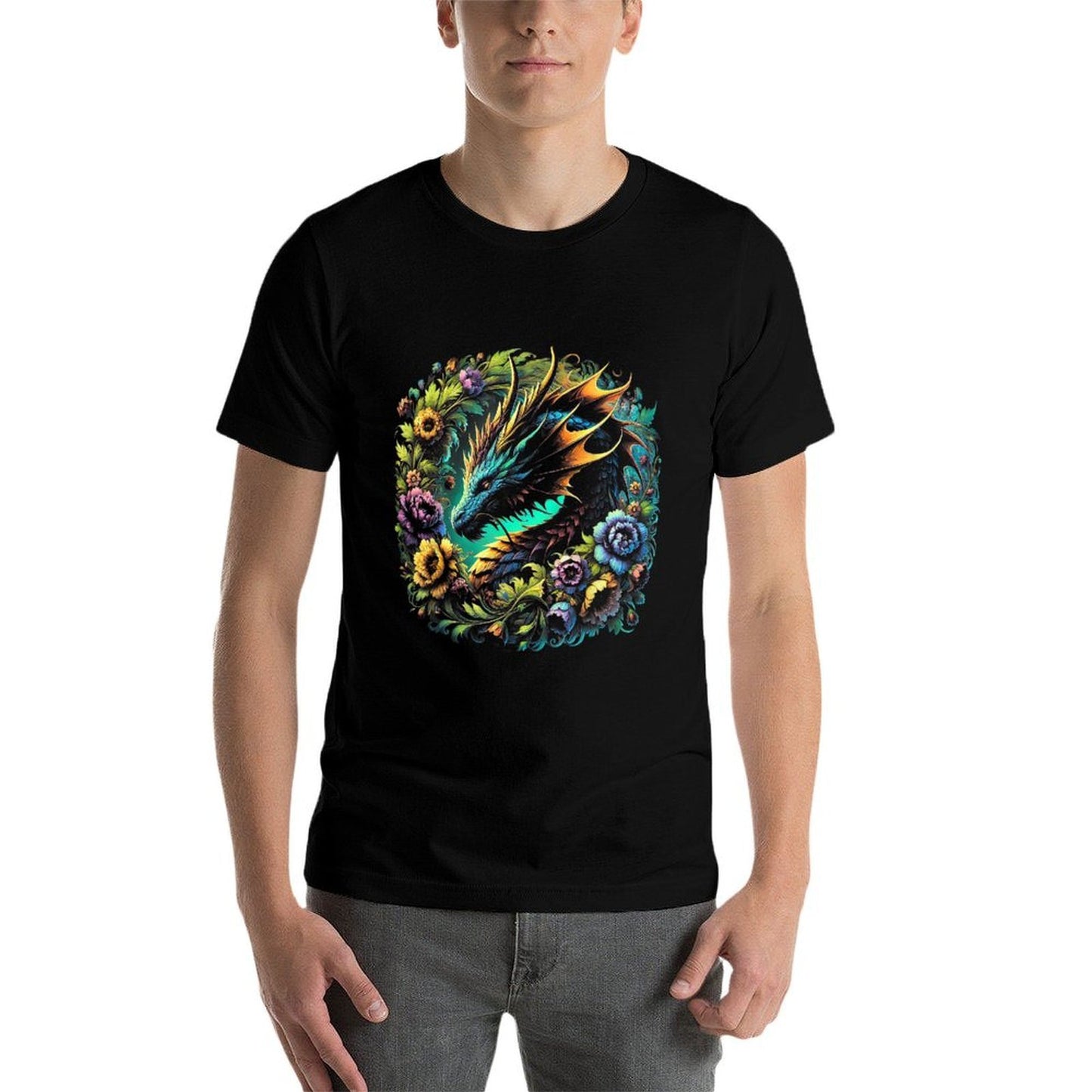 Watercolor Dragon Flowers Beautiful Art Colorful Graphic Summer-ready Fabric T-Shirt