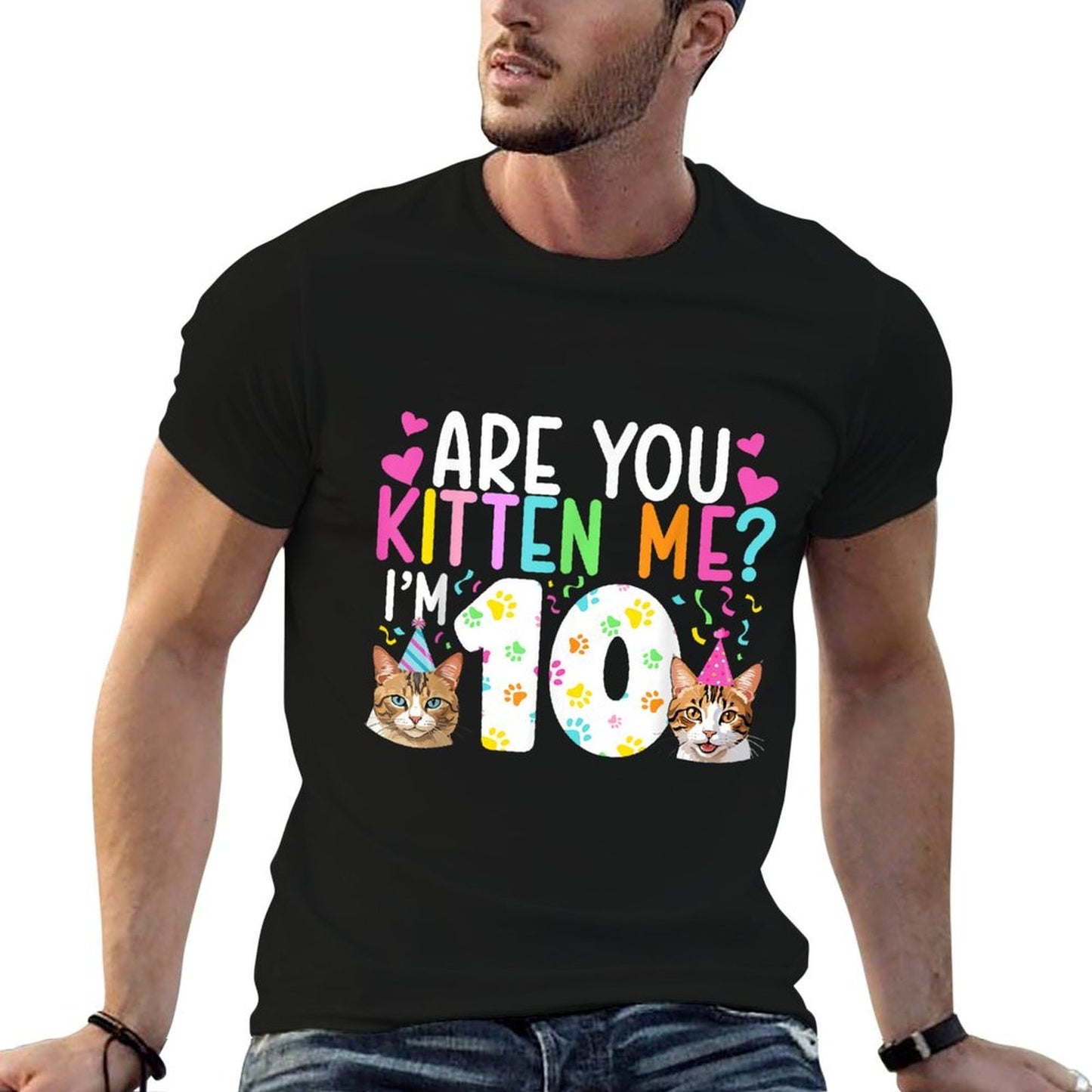 10th Cat Birthday Party 10 Year Old Girl Kitten Birthday Cotton T-Shirt