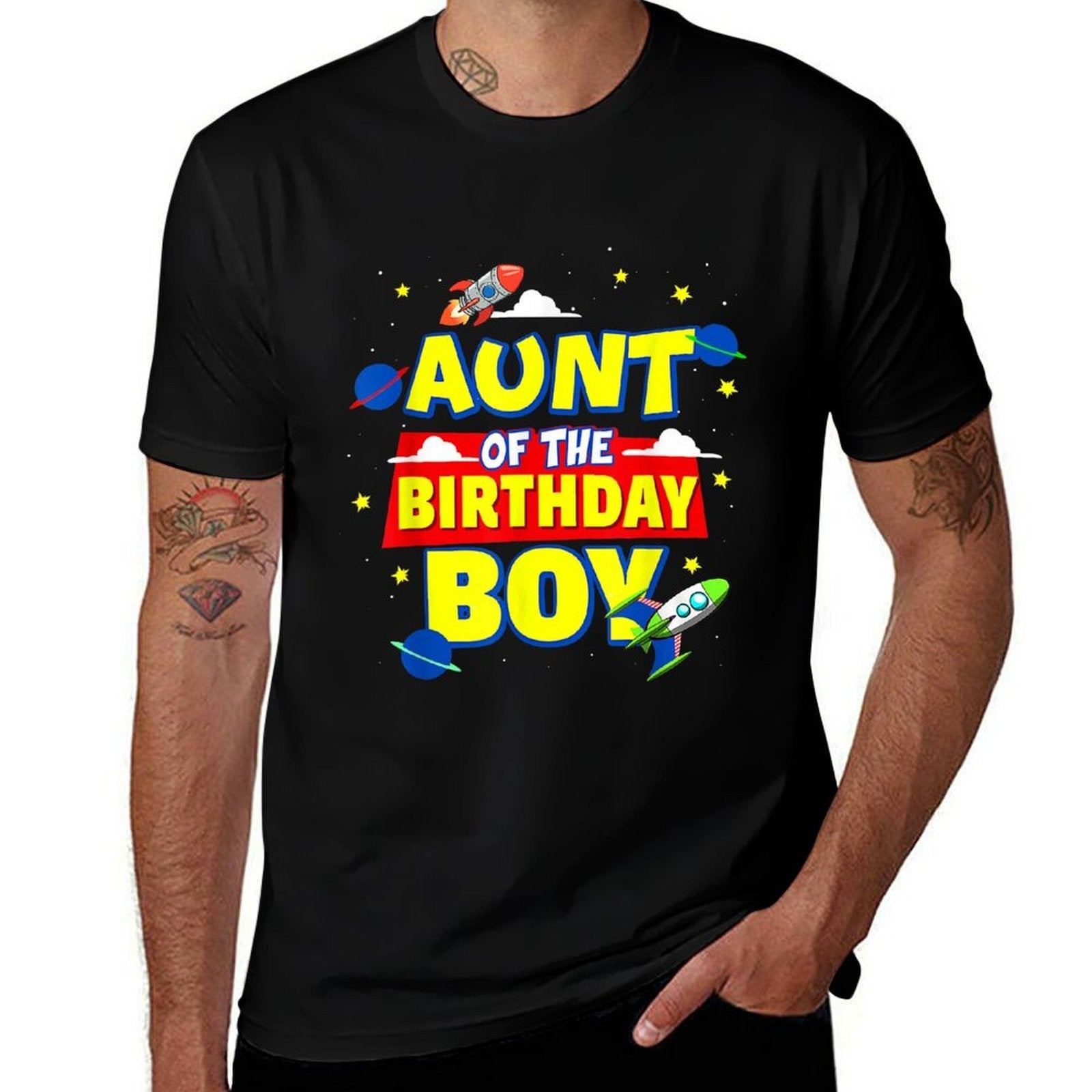 Aunt Of The Birthday Astronaut Boy Outer Space Theme Party  Vintage-inspired T-Shirt