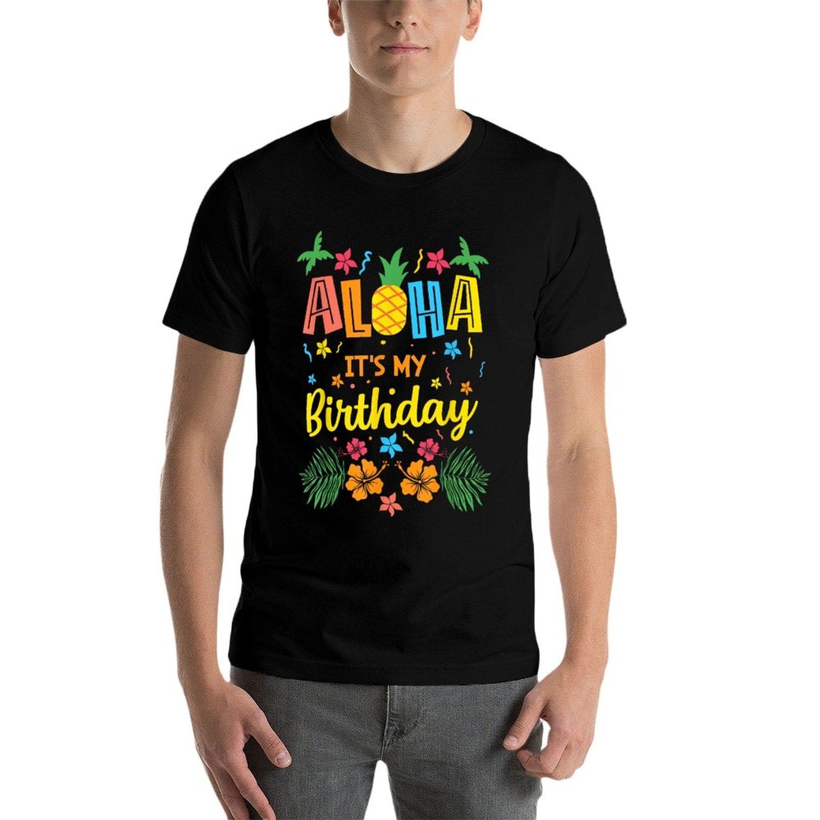 Aloha Its My Birthday Hawaiian Tropical Celebration  Oversized Silhouette T-Shirt